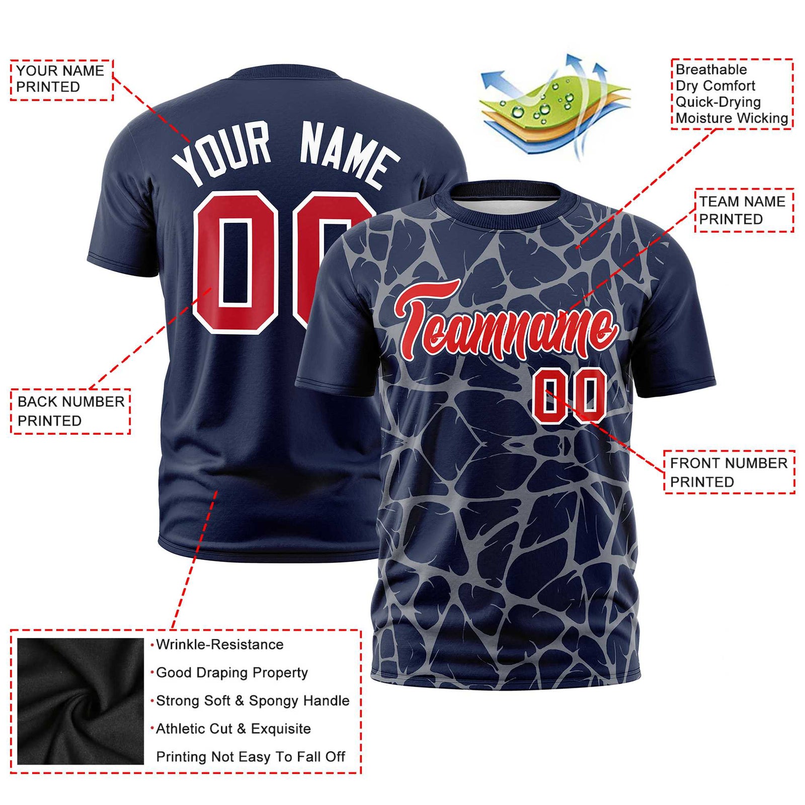 Custom Navy Gray 3D Pattern Design Abstract Network Performance T-Shirt