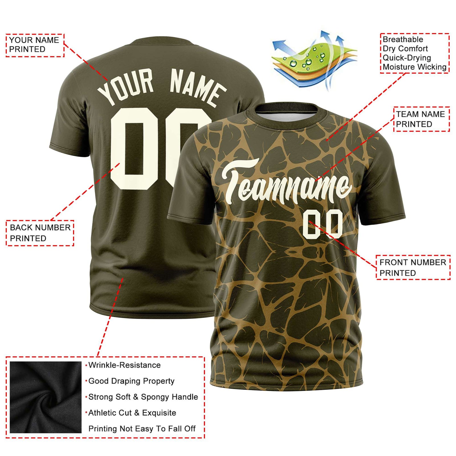 Custom Olive Old Gold 3D Pattern Design Abstract Network Performance T-Shirt