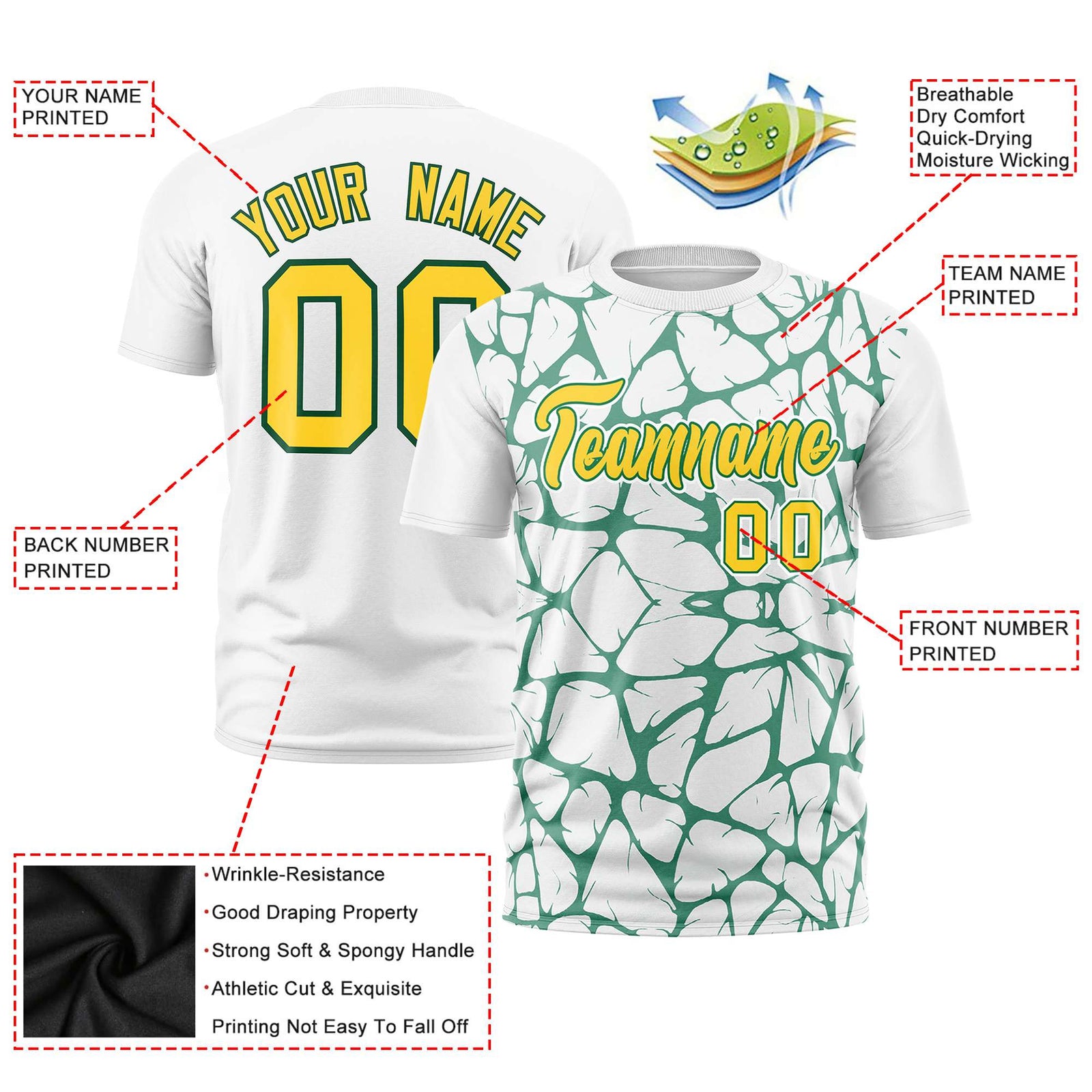 Custom White Kelly Green 3D Pattern Design Abstract Network Performance T-Shirt