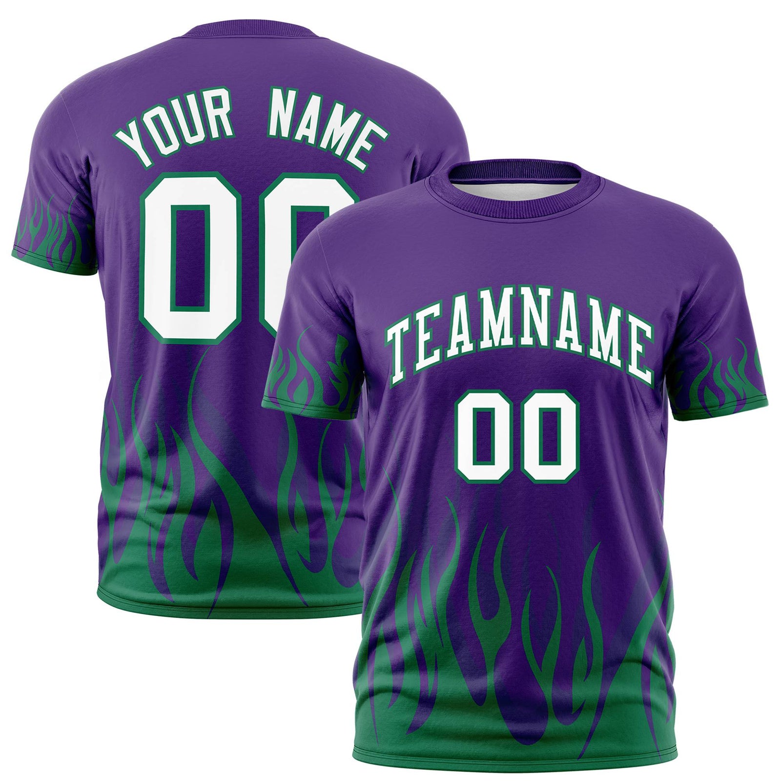 Custom Purple Teal 3D Pattern Design Flame Performance T-Shirt