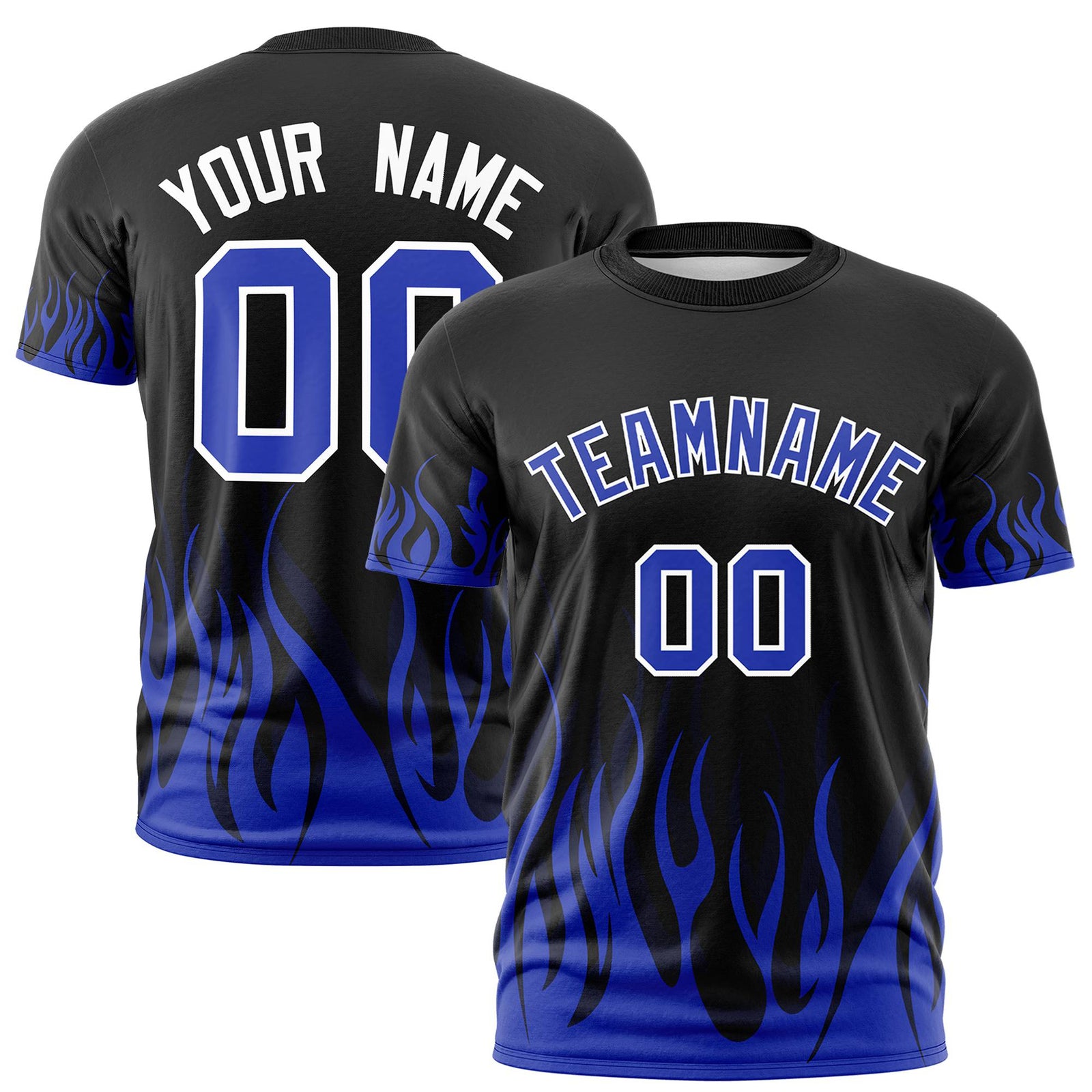 Custom Black Royal Blue 3D Pattern Design Flame Performance T-Shirt