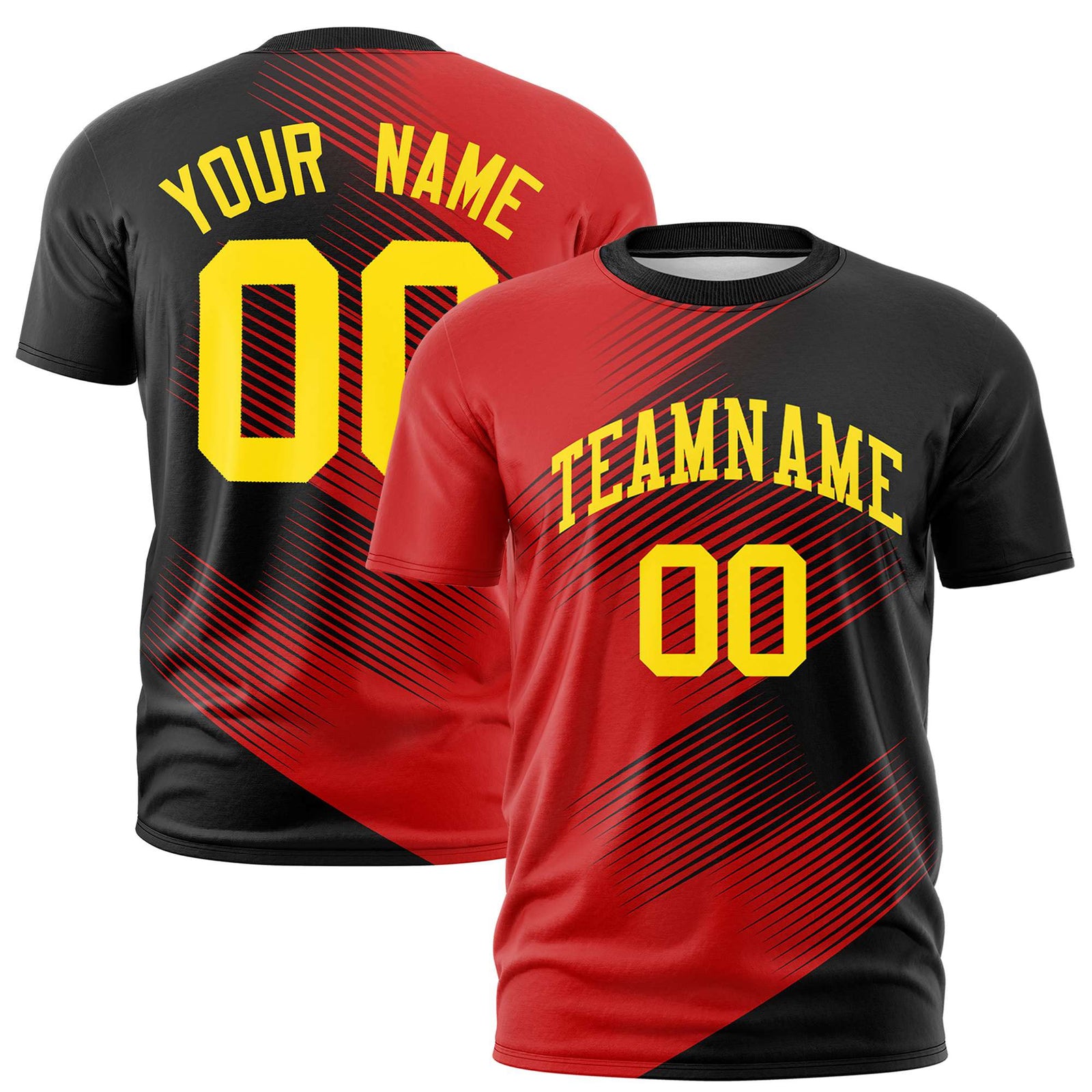 Custom Black Red 3D Pattern Design Gradient Slope Shapes Performance T-Shirt
