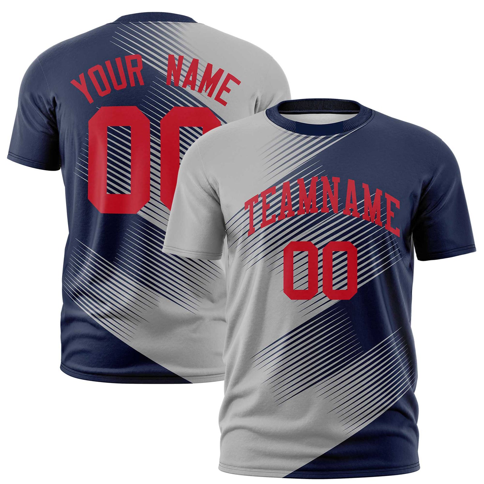 Custom Navy Gray 3D Pattern Design Gradient Slope Shapes Performance T-Shirt