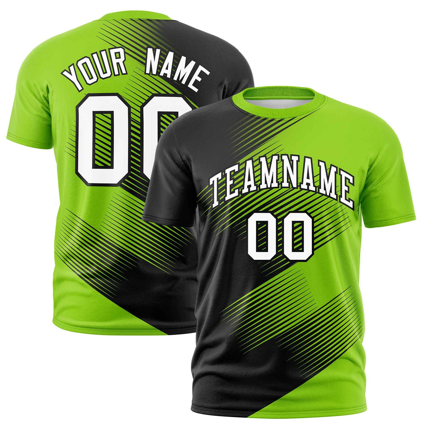 Custom Black Neon Green 3D Pattern Design Gradient Slope Shapes Performance T-Shirt