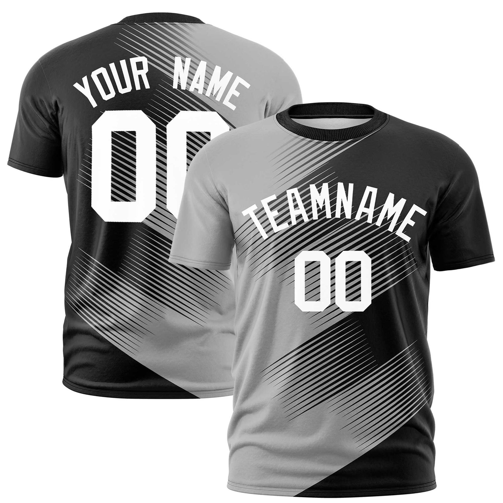 Custom Black Gray 3D Pattern Design Gradient Slope Shapes Performance T-Shirt