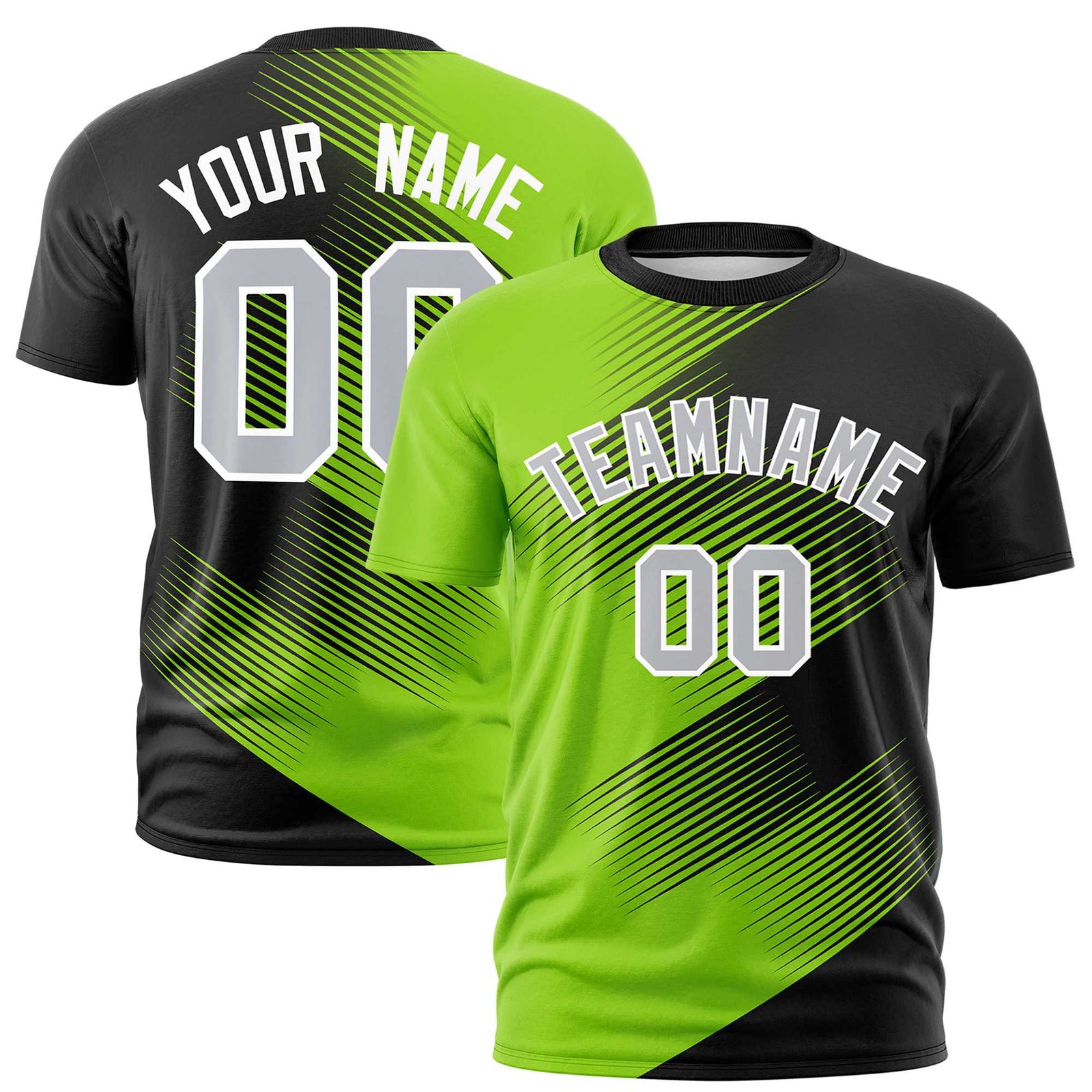 Custom Black Neon Green 3D Pattern Design Gradient Slope Shapes Performance T-Shirt