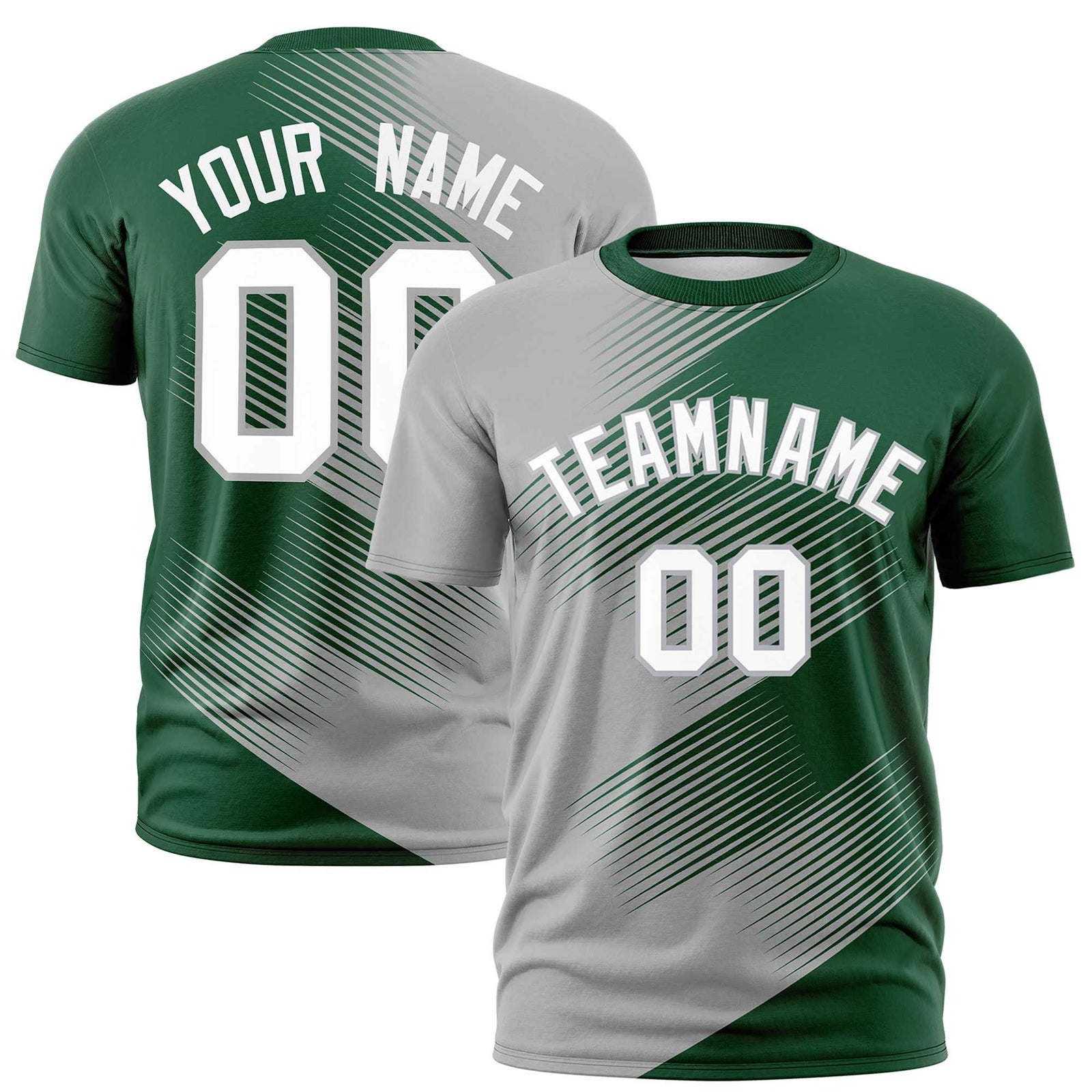 Custom Green Gray 3D Pattern Design Gradient Slope Shapes Performance T-Shirt