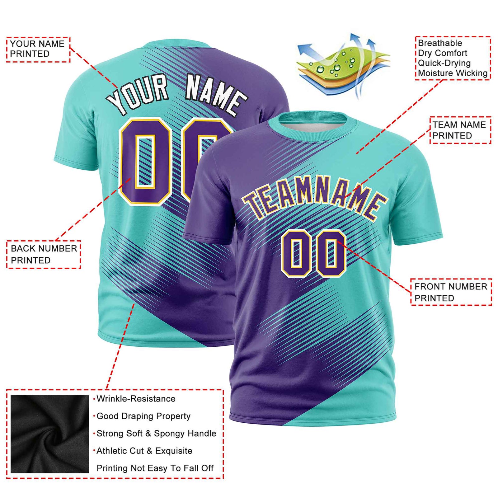 Custom Purple Bright Green 3D Pattern Design Gradient Slope Shapes Performance T-Shirt