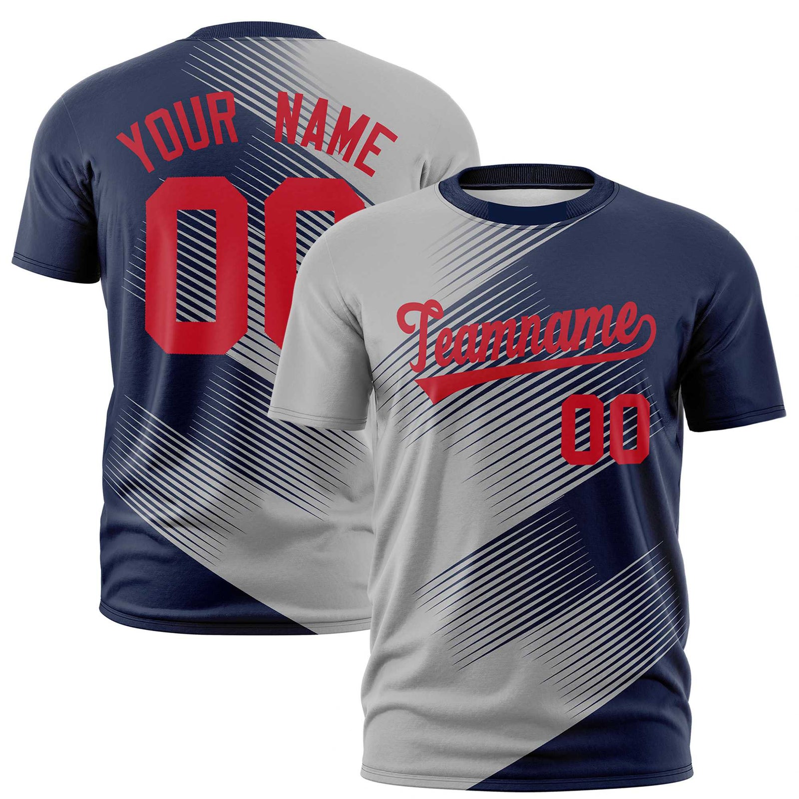 Custom Navy Gray 3D Pattern Design Gradient Slope Shapes Performance T-Shirt