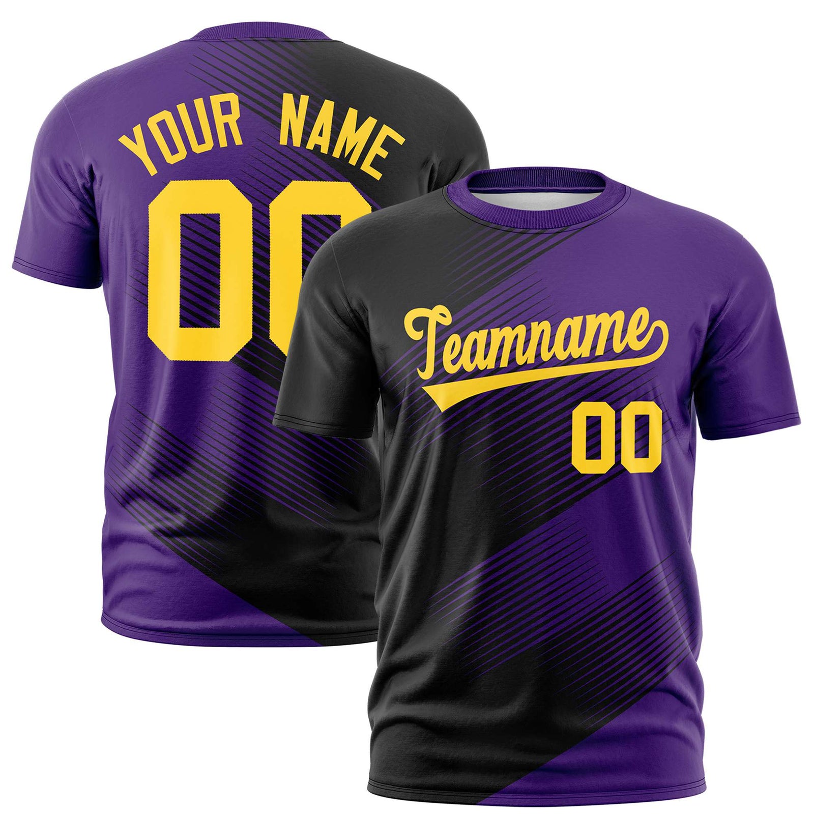 Custom Black Purple 3D Pattern Design Gradient Slope Shapes Performance T-Shirt