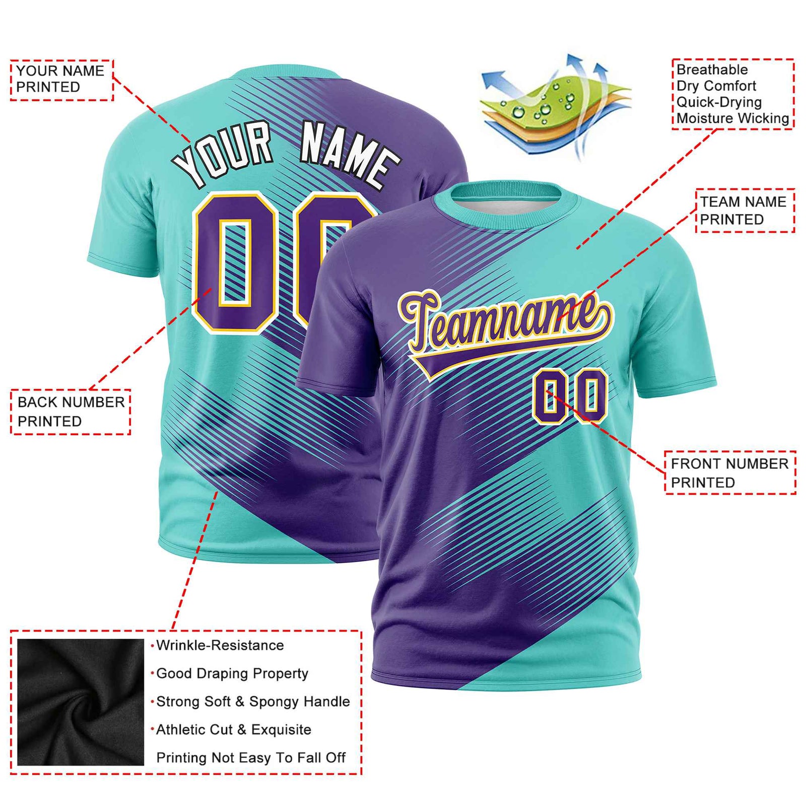 Custom Purple Bright Green 3D Pattern Design Gradient Slope Shapes Performance T-Shirt