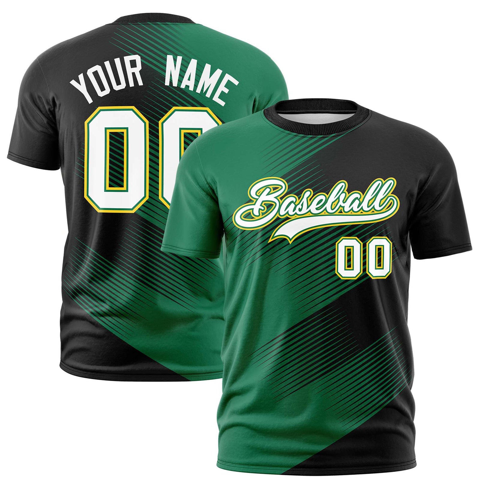 Custom Black Kelly Green 3D Pattern Design Gradient Slope Shapes Performance T-Shirt
