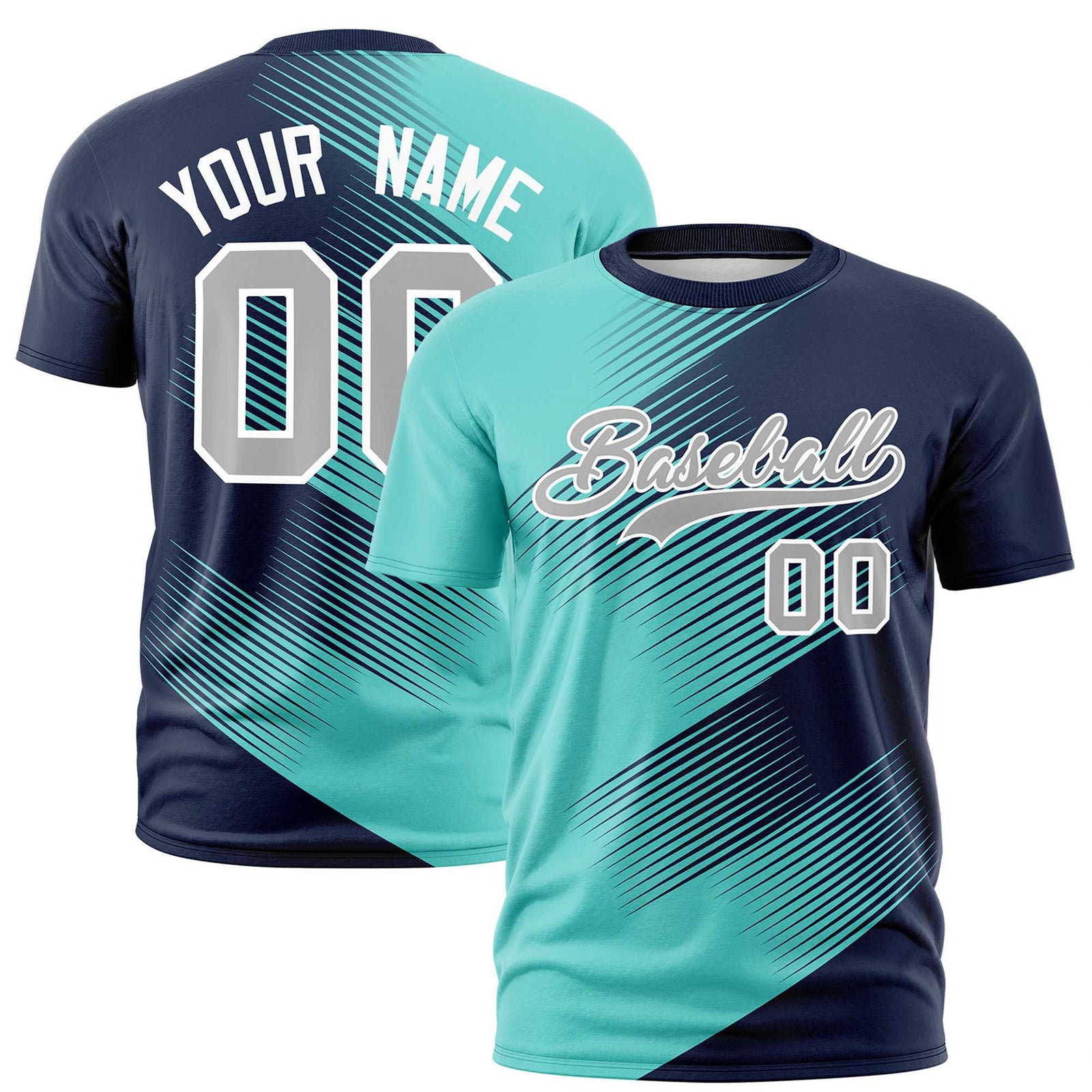 Custom Navy Bright Green 3D Pattern Design Gradient Slope Shapes Performance T-Shirt