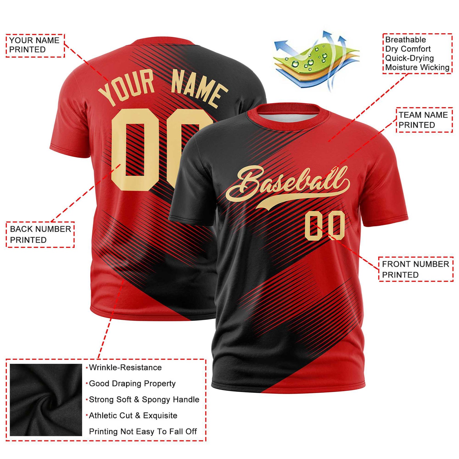 Custom Navy Red 3D Pattern Design Gradient Slope Shapes Performance T-Shirt
