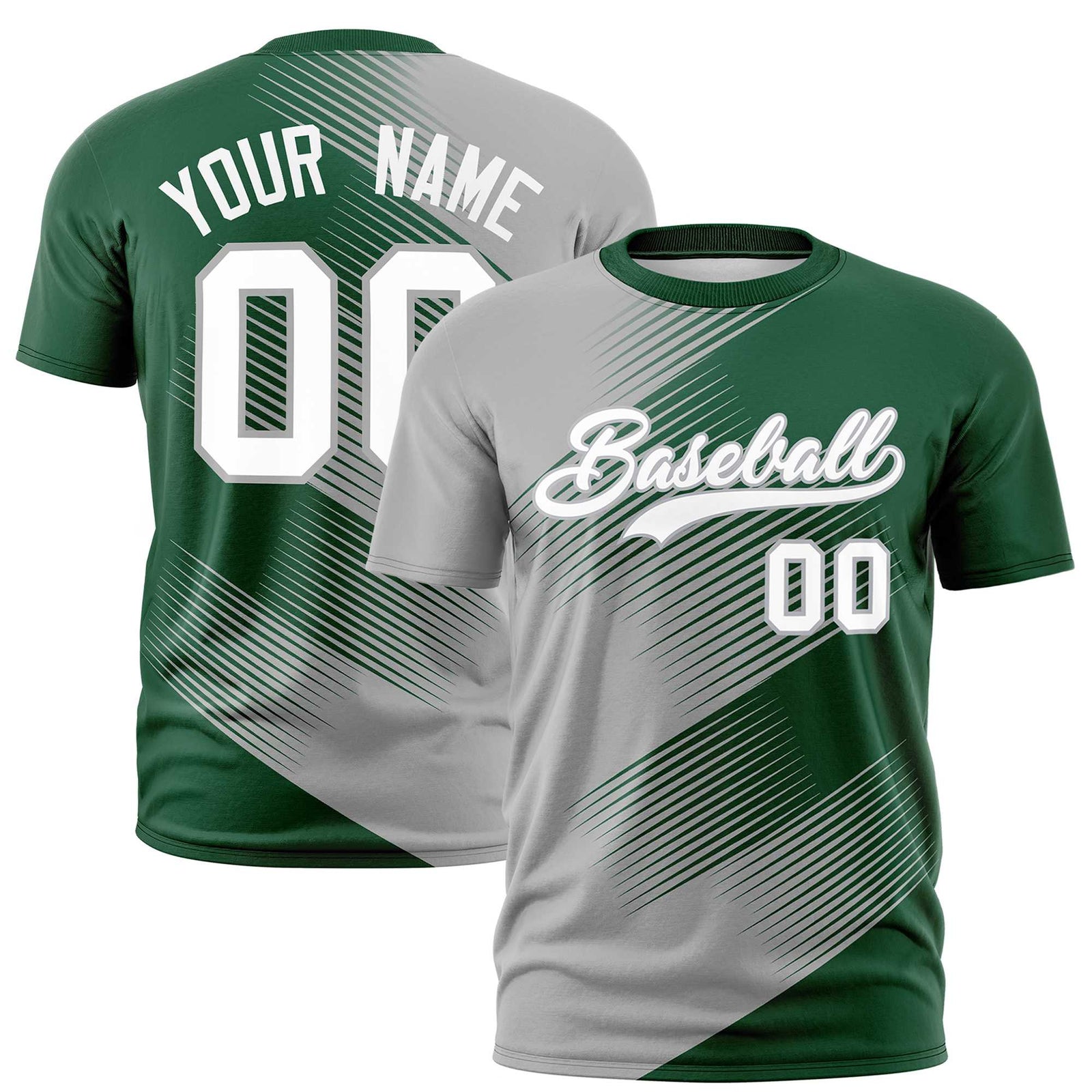 Custom Green Gray 3D Pattern Design Gradient Slope Shapes Performance T-Shirt