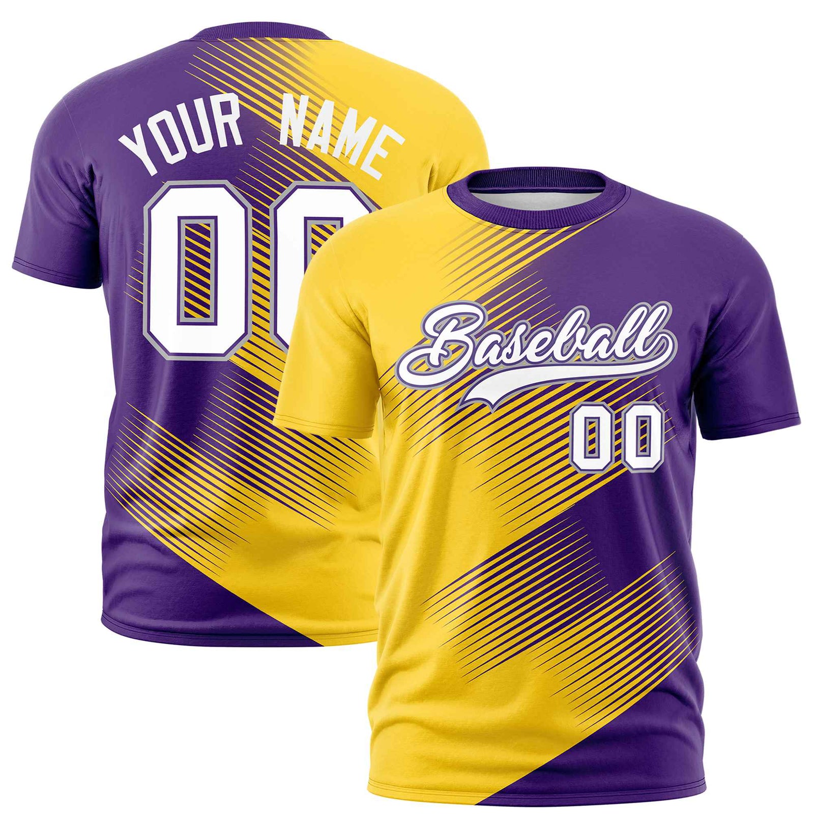 Custom Gold-01 Purple 3D Pattern Design Gradient Slope Shapes Performance T-Shirt