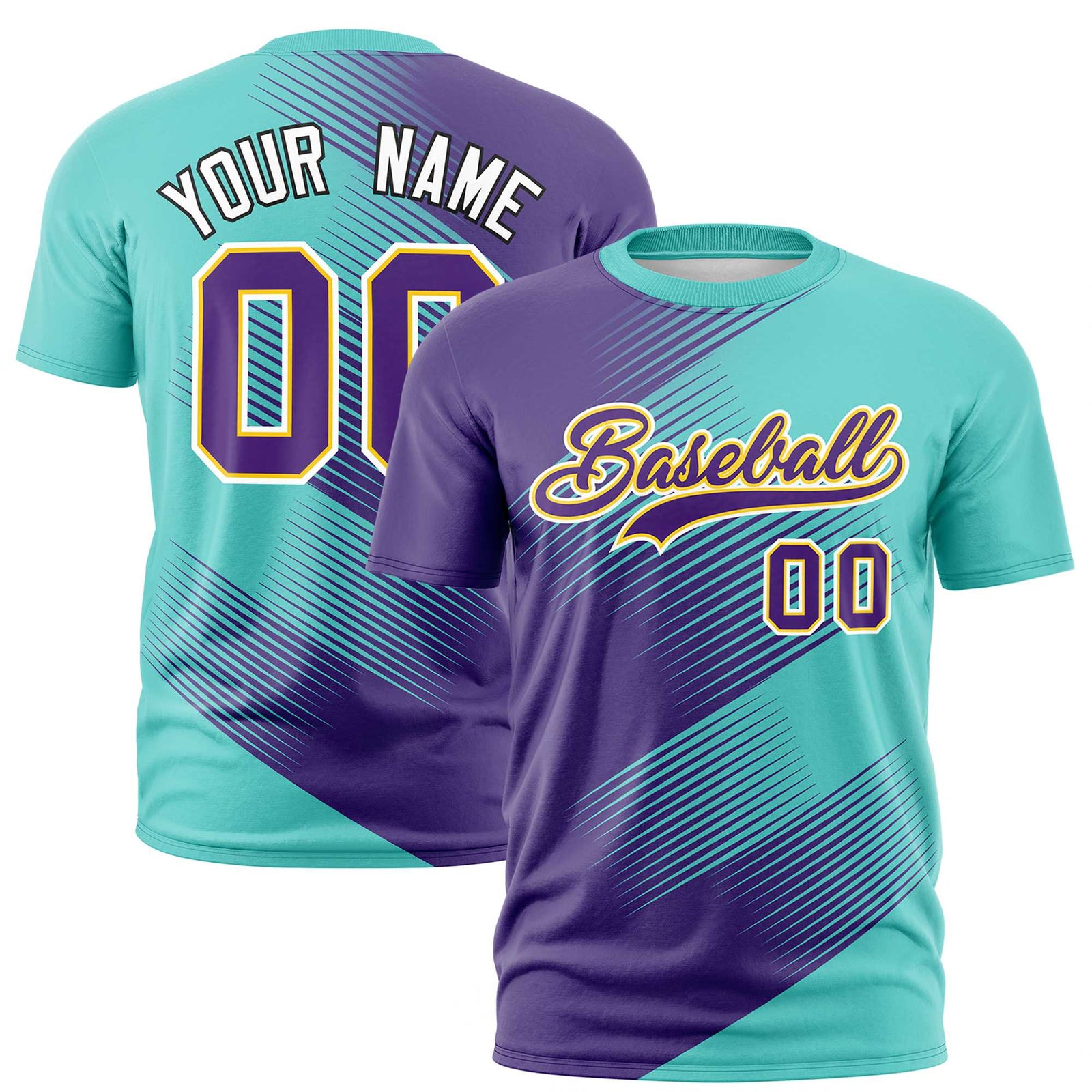 Custom Purple Bright Green 3D Pattern Design Gradient Slope Shapes Performance T-Shirt