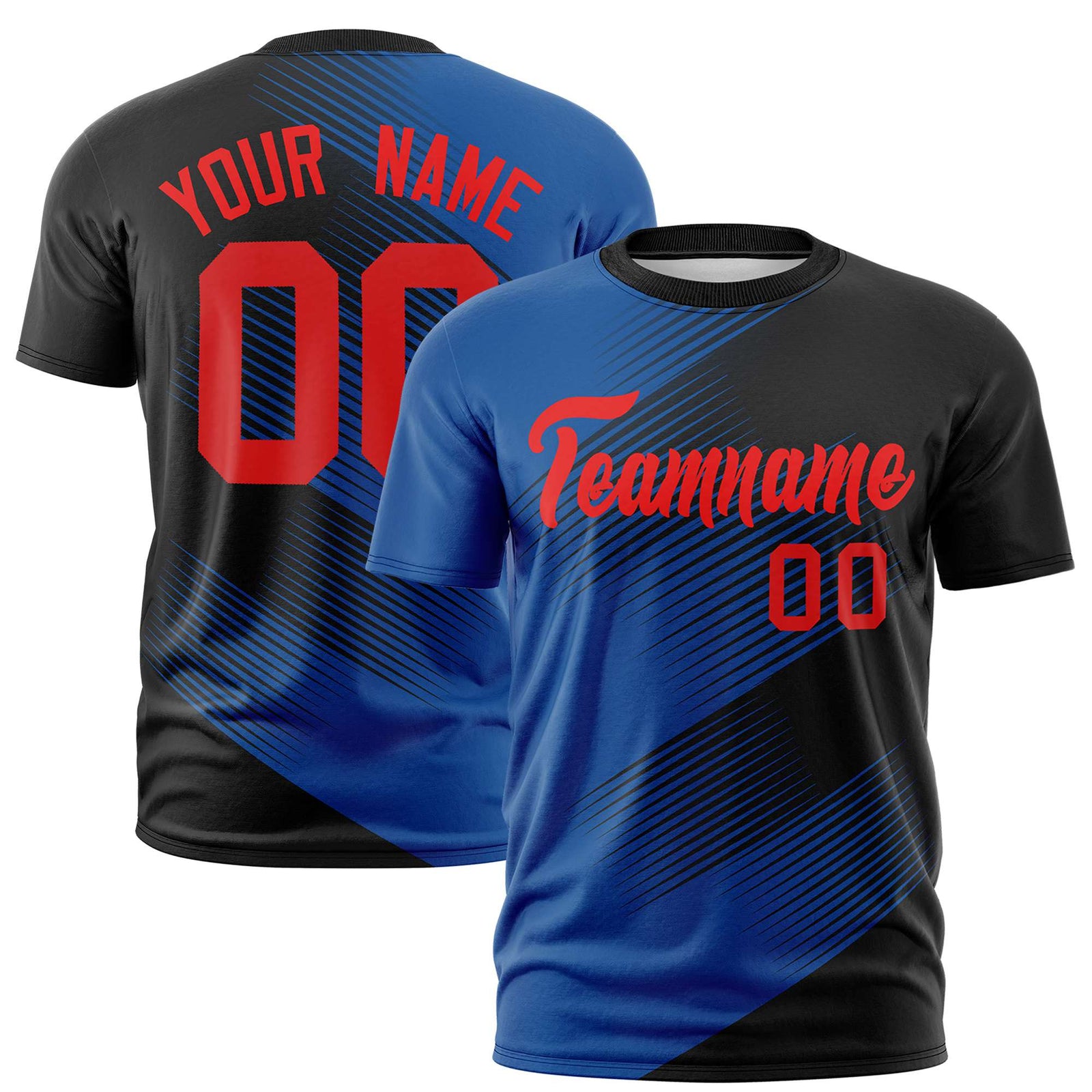 Custom Black Royal Blue 3D Pattern Design Gradient Slope Shapes Performance T-Shirt