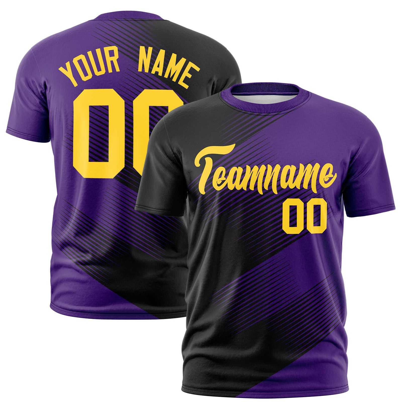 Custom Black Purple 3D Pattern Design Gradient Slope Shapes Performance T-Shirt