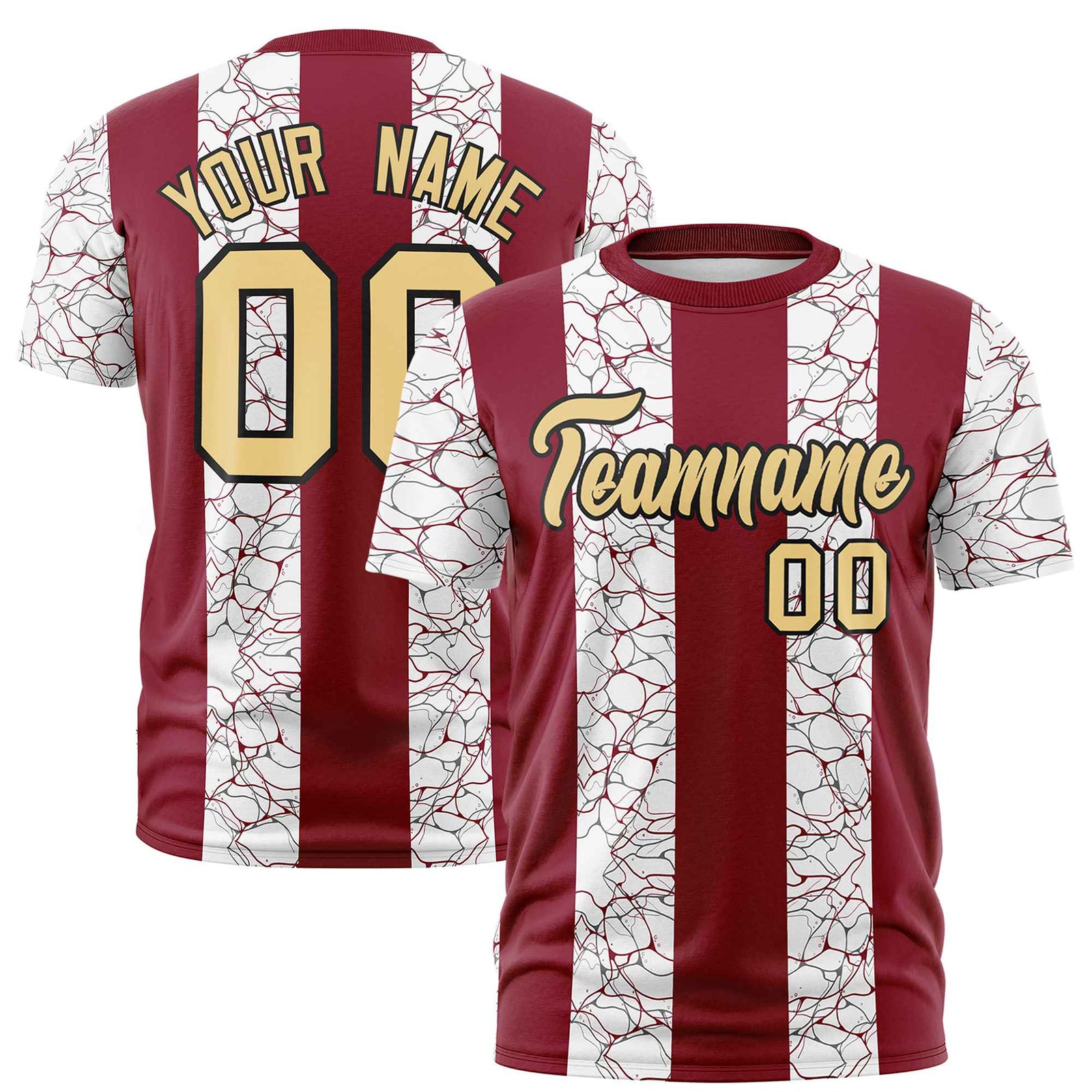 Custom Crimson White Crew neck Ripple Shapes Design Performance T-Shirt