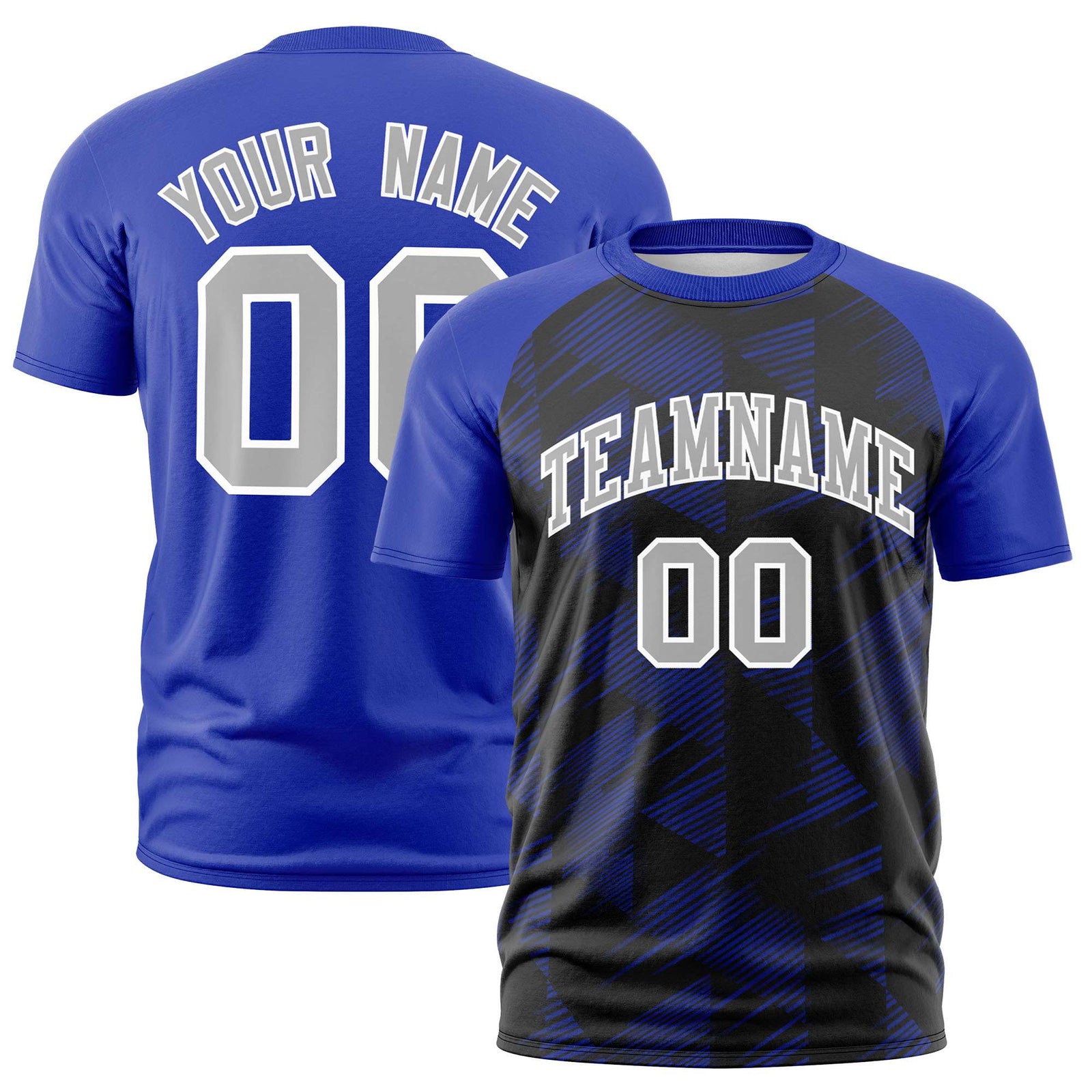 Custom Black Royal Blue Crew neck Triangular Shapes Design Performance T-Shirt