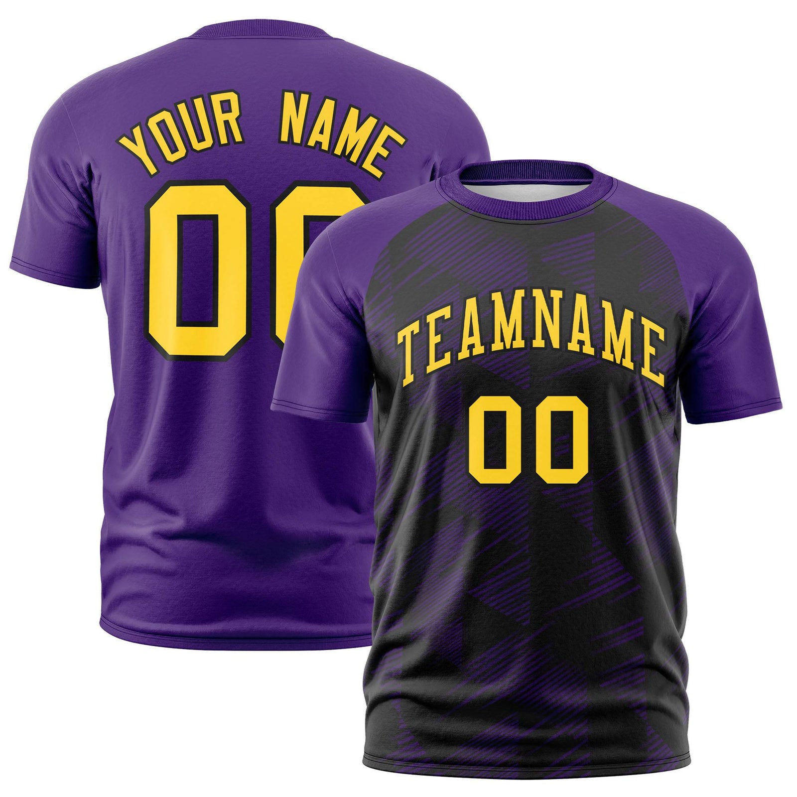 Custom Black Purple Crew neck Triangular Shapes Design Performance T-Shirt