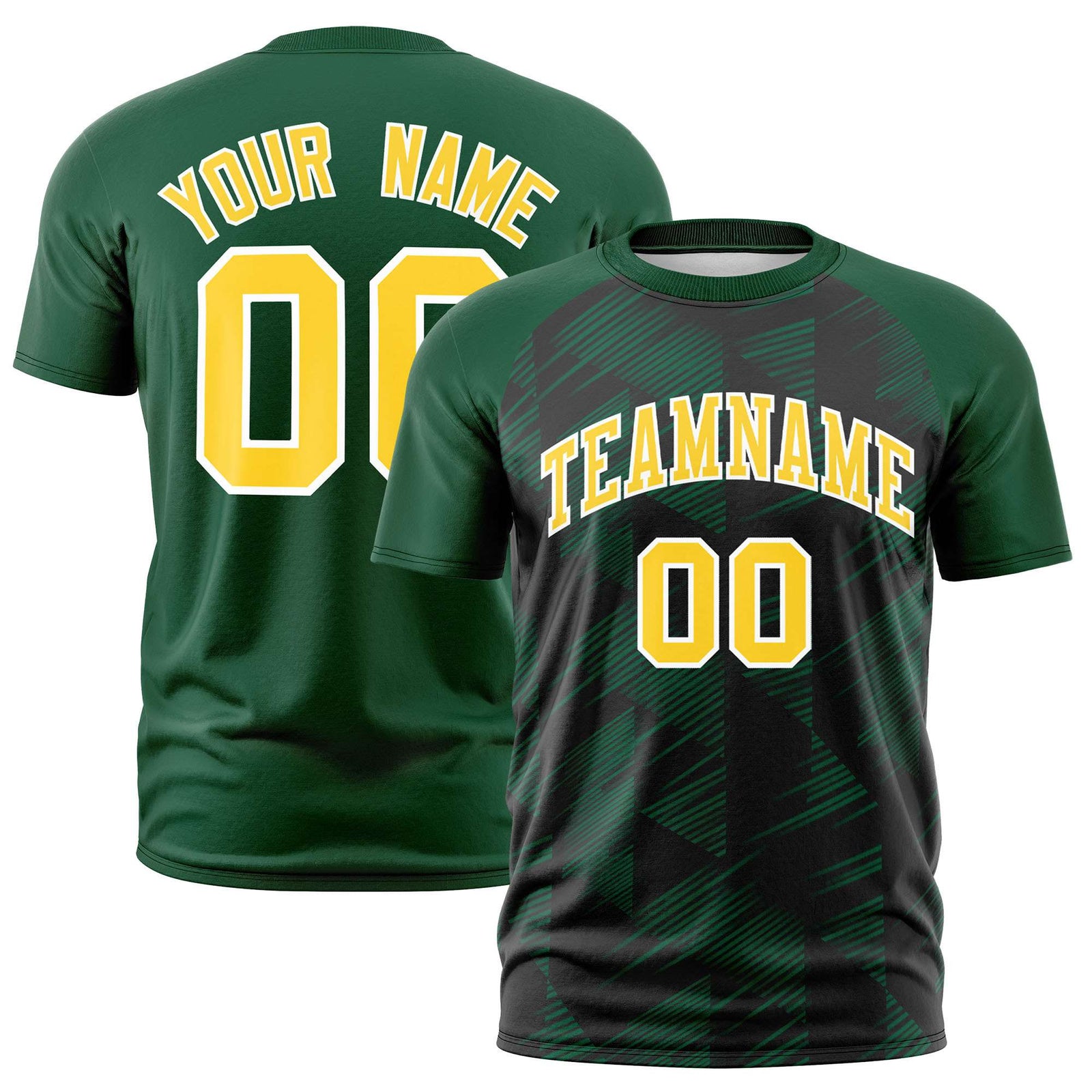 Custom Black Green Crew neck Triangular Shapes Design Performance T-Shirt