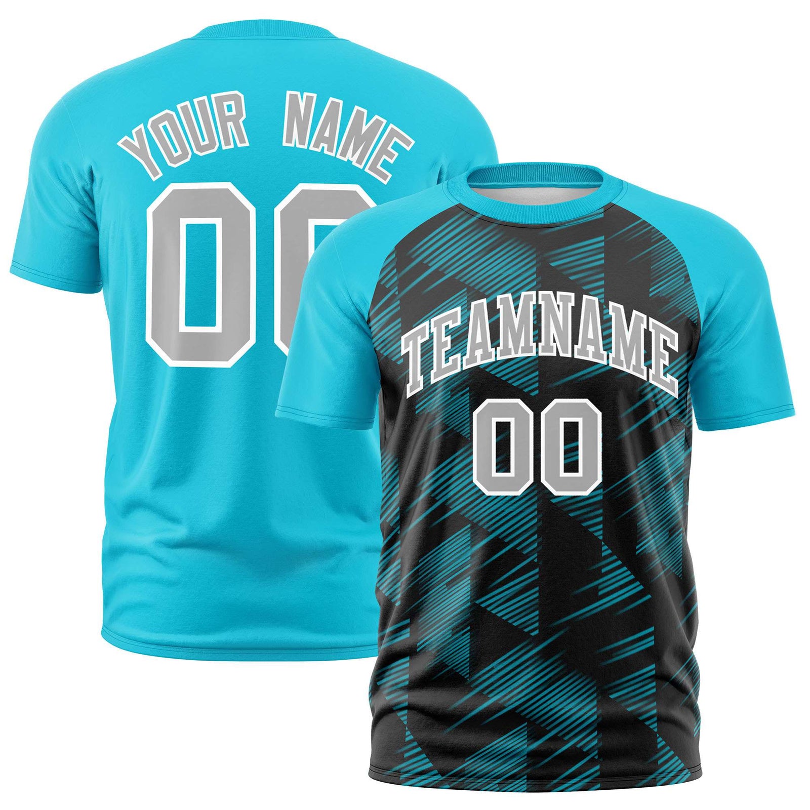 Custom Black Sky Blue Crew neck Triangular Shapes Design Performance T-Shirt