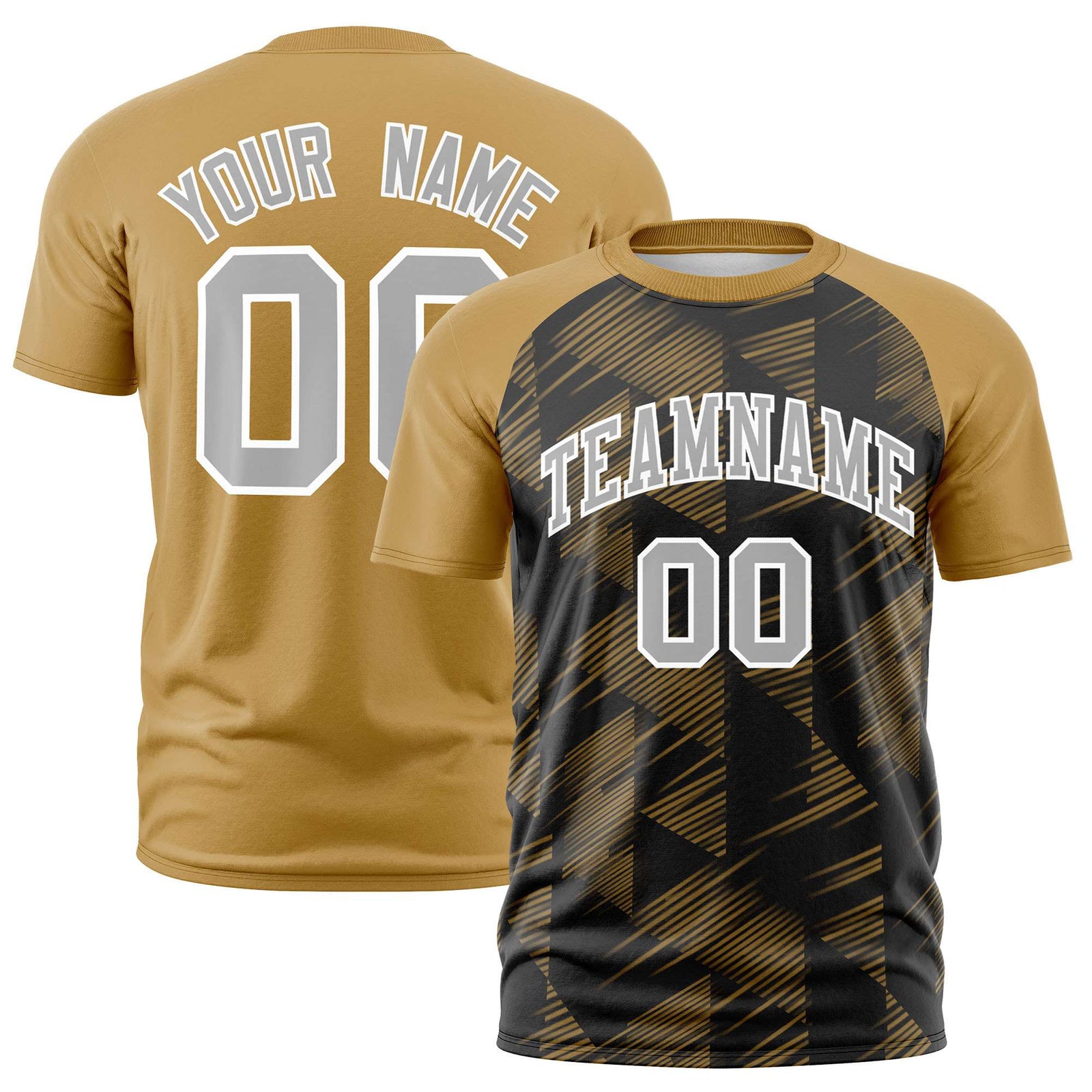 Custom Black Old Gold Crew neck Triangular Shapes Design Performance T-Shirt