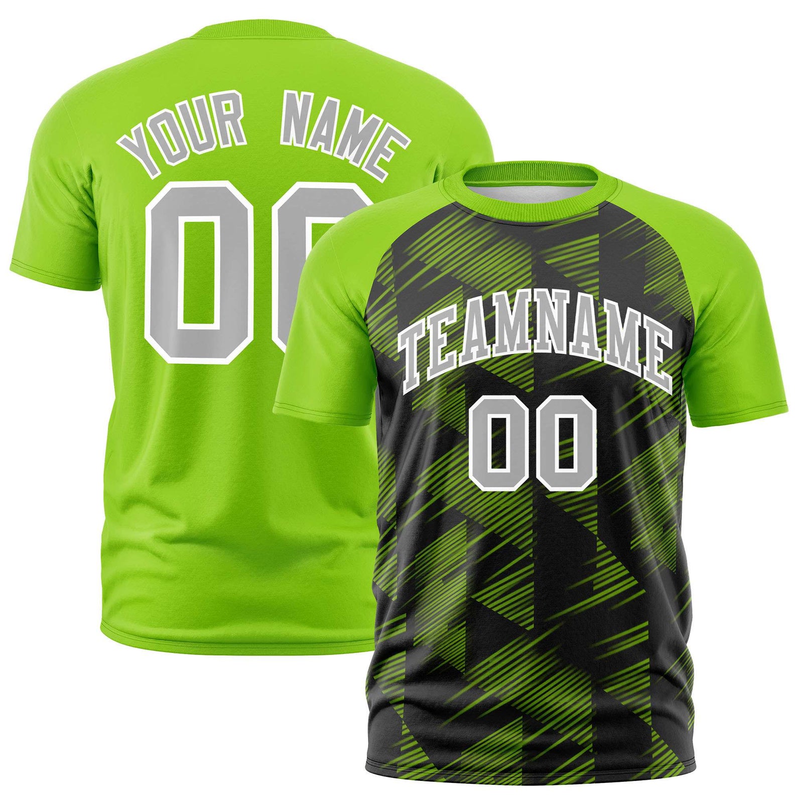 Custom Black Neon Green Crew neck Triangular Shapes Design Performance T-Shirt