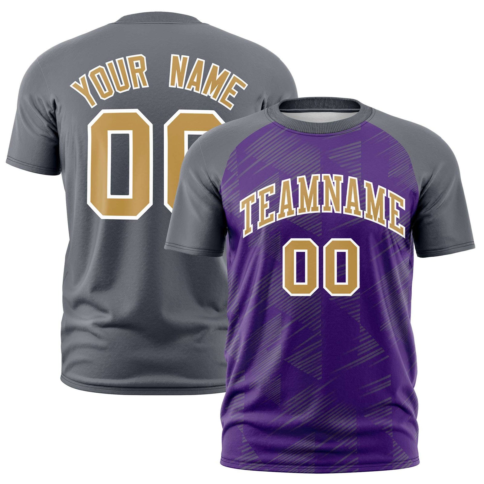 Custom Purple Gray Crew neck Triangular Shapes Design Performance T-Shirt