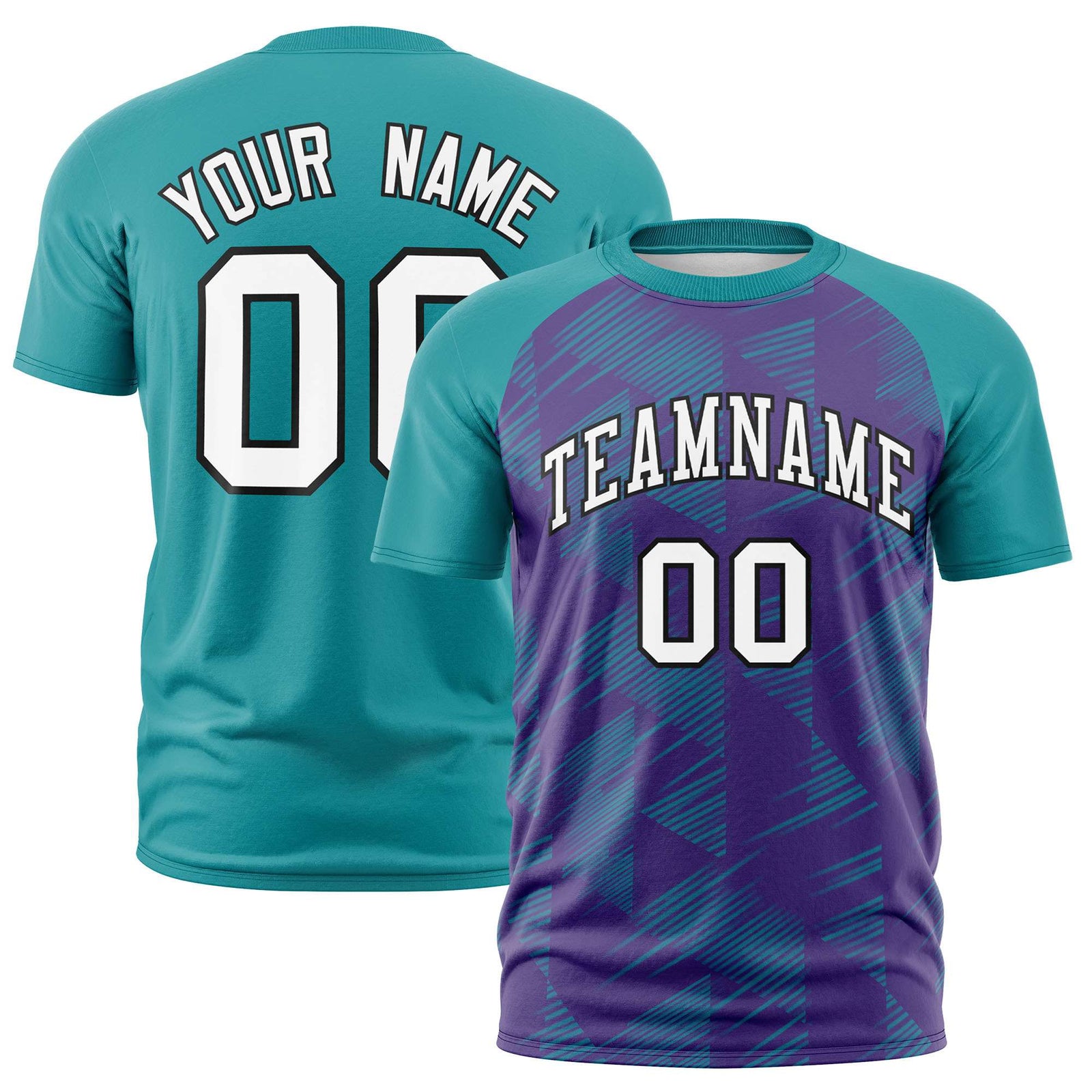 Custom Purple Aqua Crew neck Triangular Shapes Design Performance T-Shirt