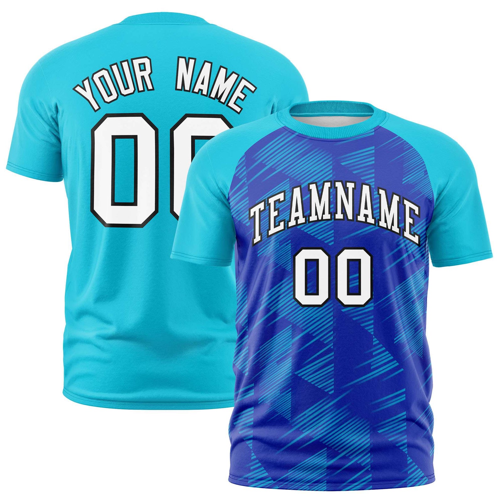 Custom Royal Blue Sky Blue Crew neck Triangular Shapes Design Performance T-Shirt