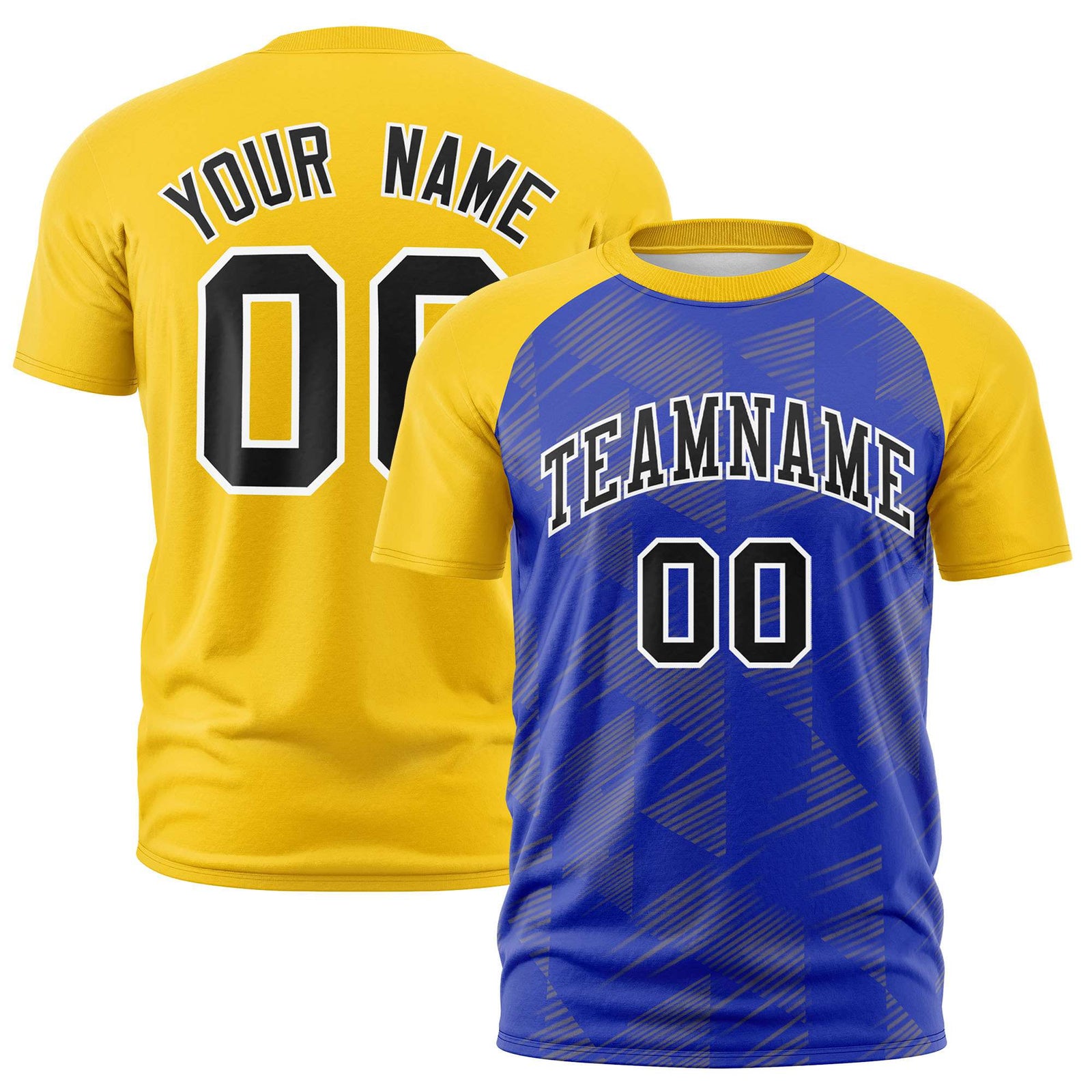 Custom Royal Blue Gold-01 Crew neck Triangular Shapes Design Performance T-Shirt