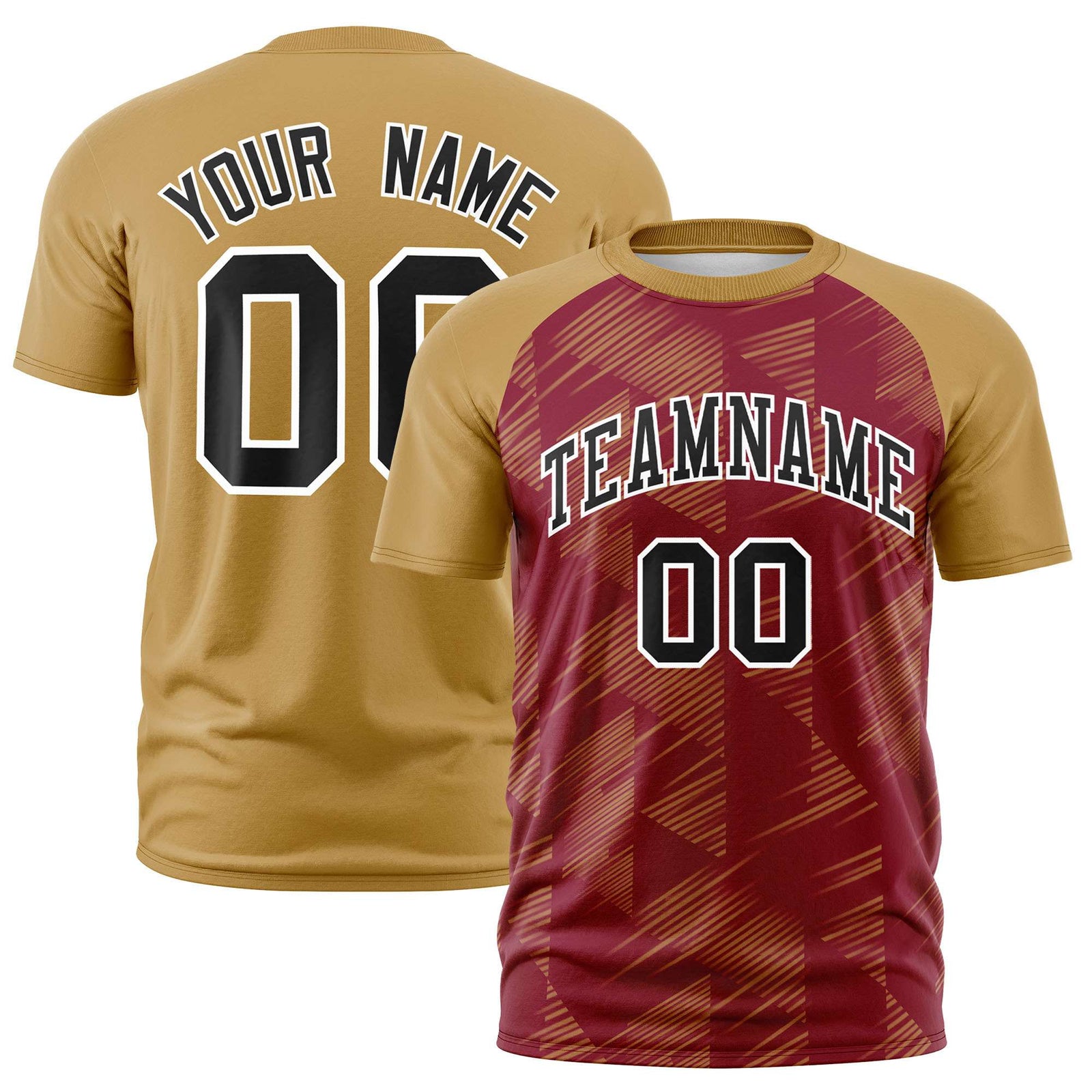 Custom Crimson Old Gold Crew neck Triangular Shapes Design Performance T-Shirt