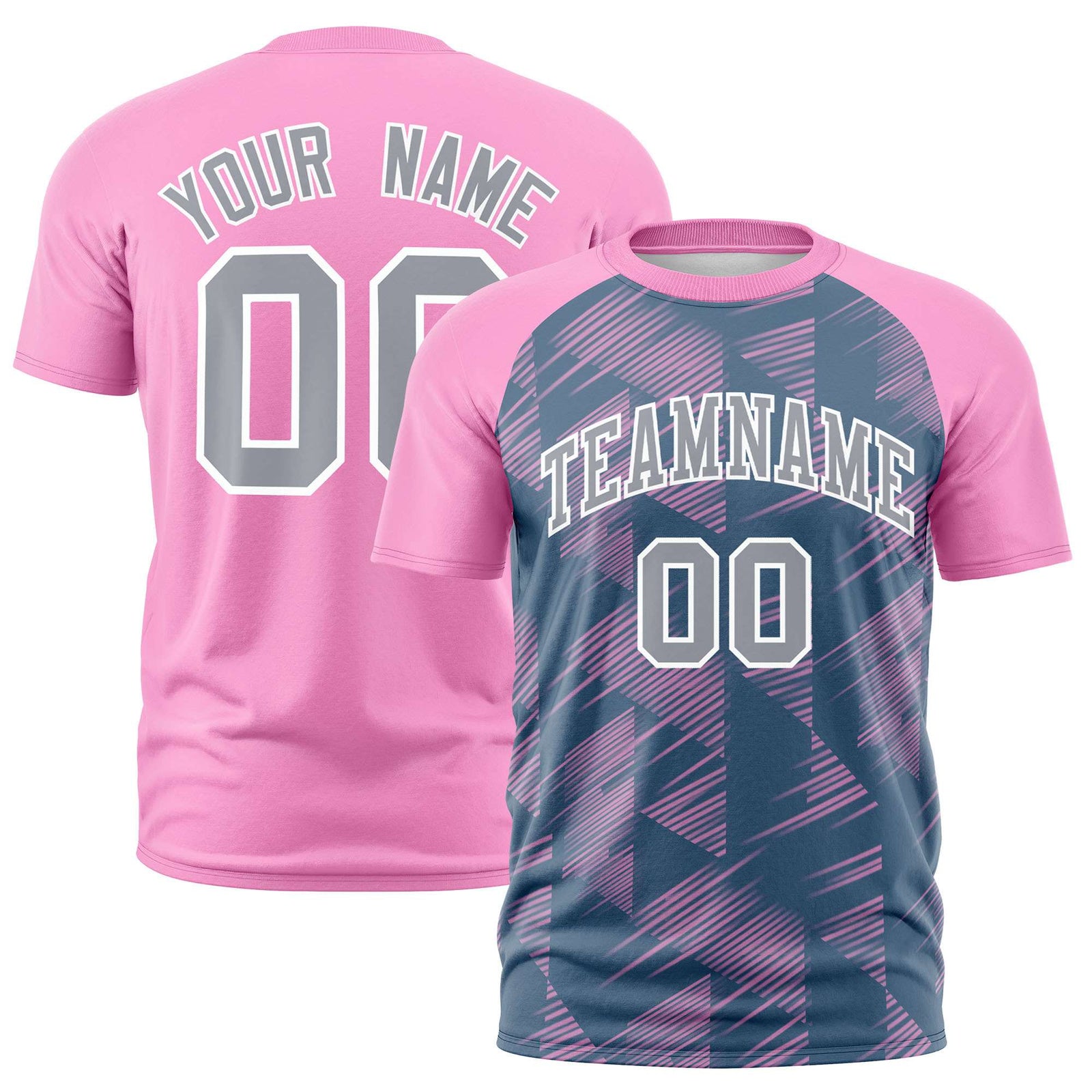 Custom Midnight Blue Pink Crew neck Triangular Shapes Design Performance T-Shirt