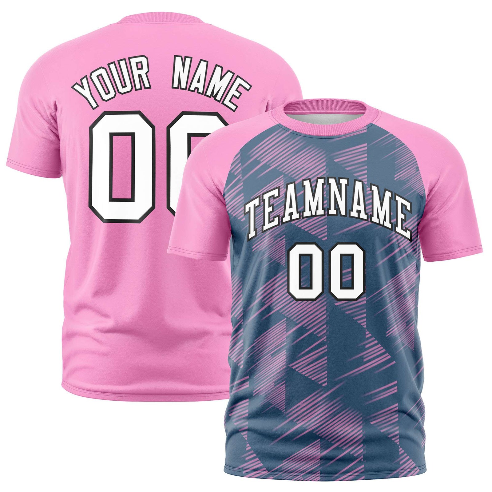 Custom Midnight Blue Pink Crew neck Triangular Shapes Design Performance T-Shirt