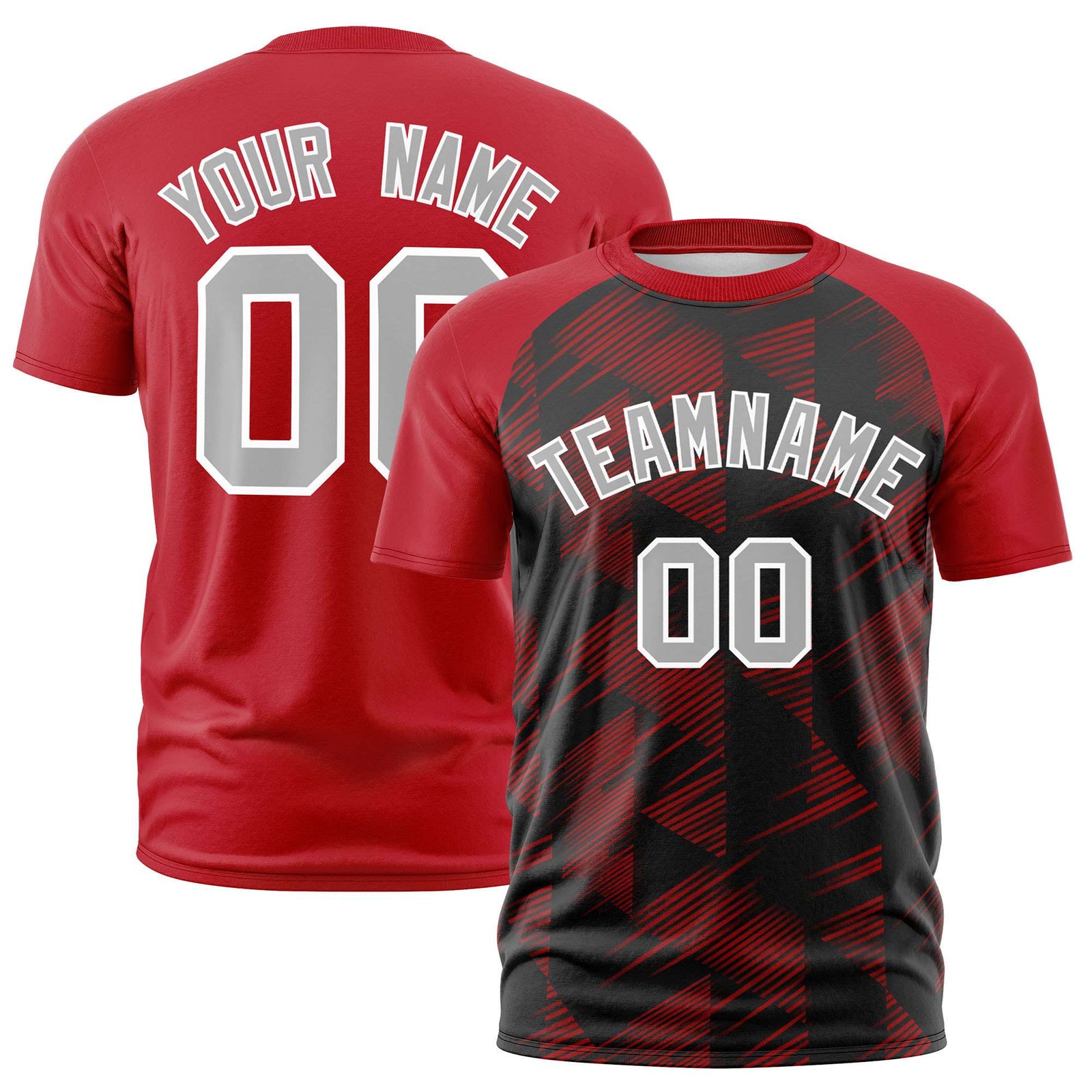 Custom Black Red Crew neck Triangular Shapes Design Performance T-Shirt