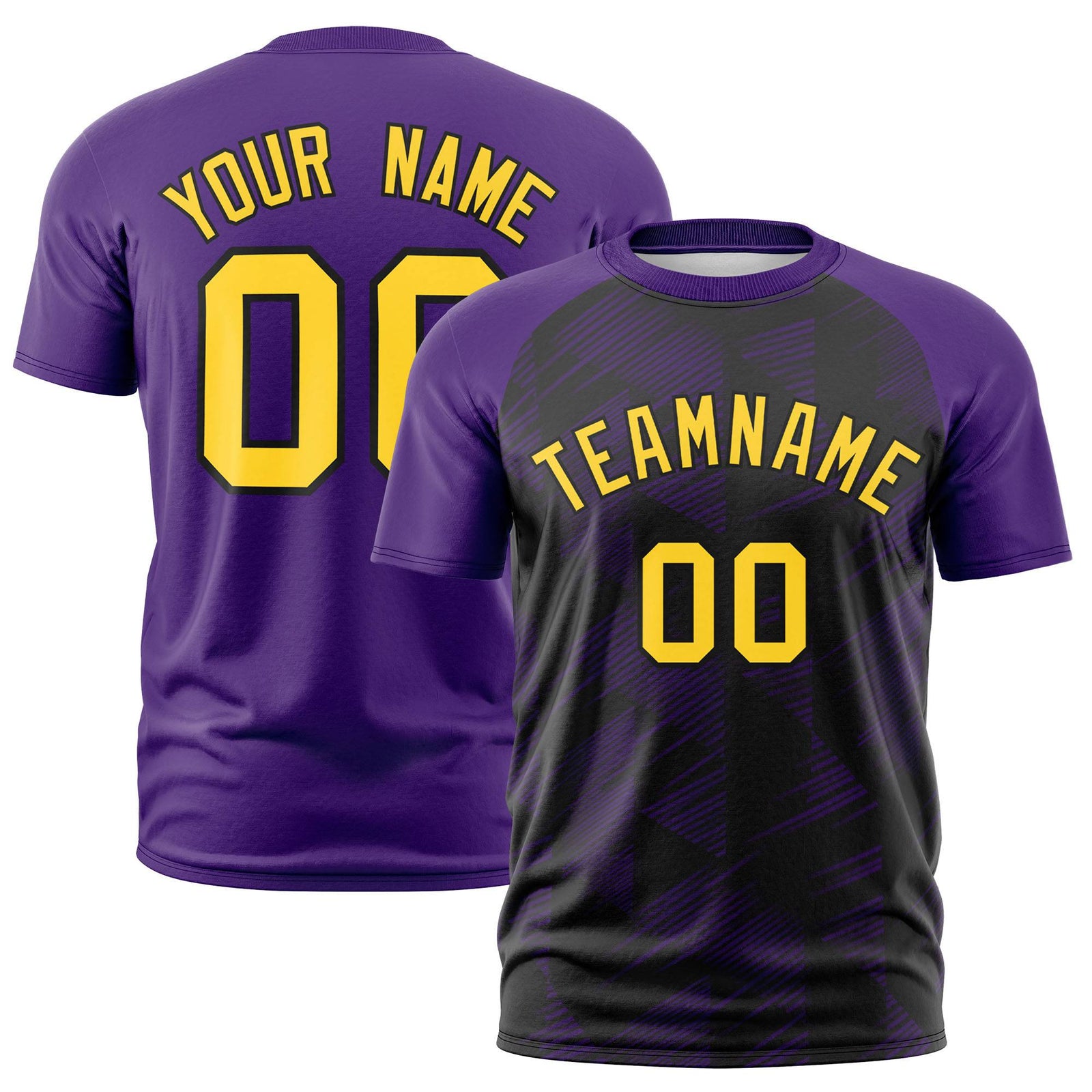 Custom Black Purple Crew neck Triangular Shapes Design Performance T-Shirt