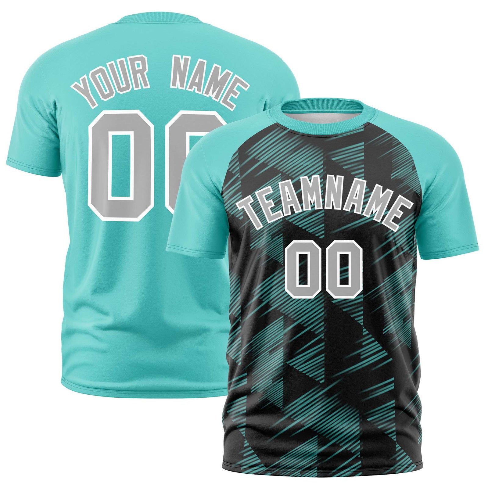 Custom Black Bright Green Crew neck Triangular Shapes Design Performance T-Shirt