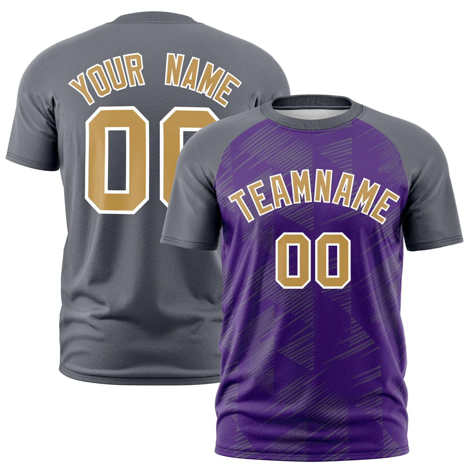 Custom Purple Gray Crew neck Triangular Shapes Design Performance T-Shirt