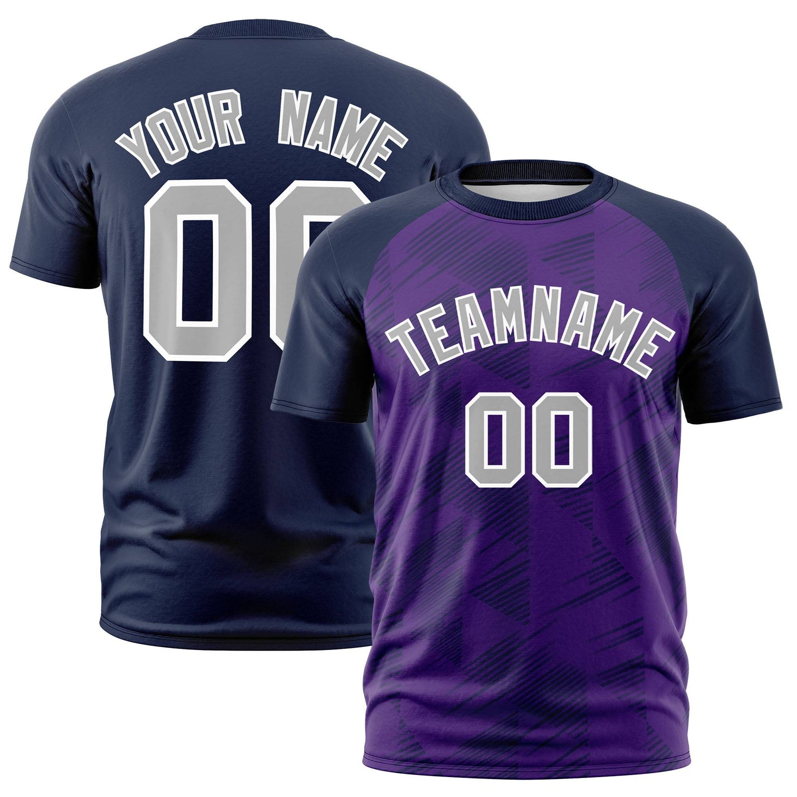 Custom Purple Navy Crew neck Triangular Shapes Design Performance T-Shirt