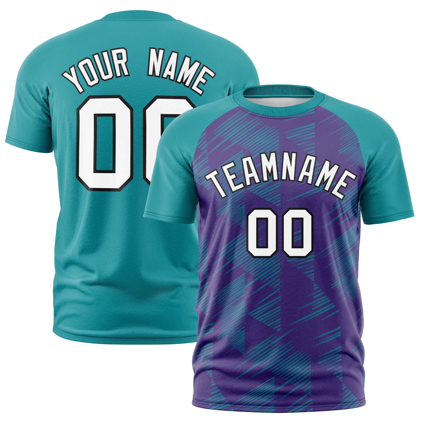 Custom Purple Aqua Crew neck Triangular Shapes Design Performance T-Shirt