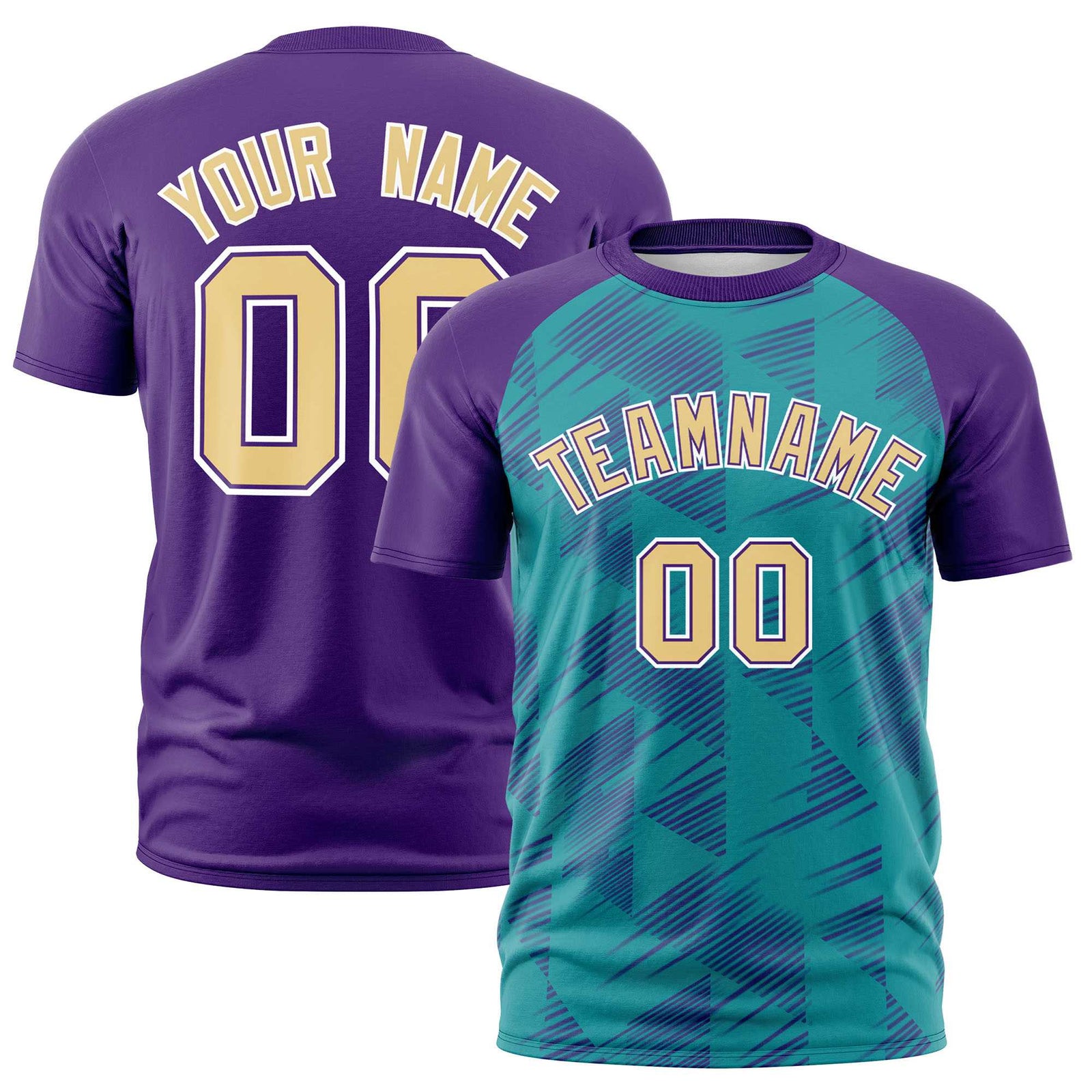 Custom Aqua Purple Crew neck Triangular Shapes Design Performance T-Shirt