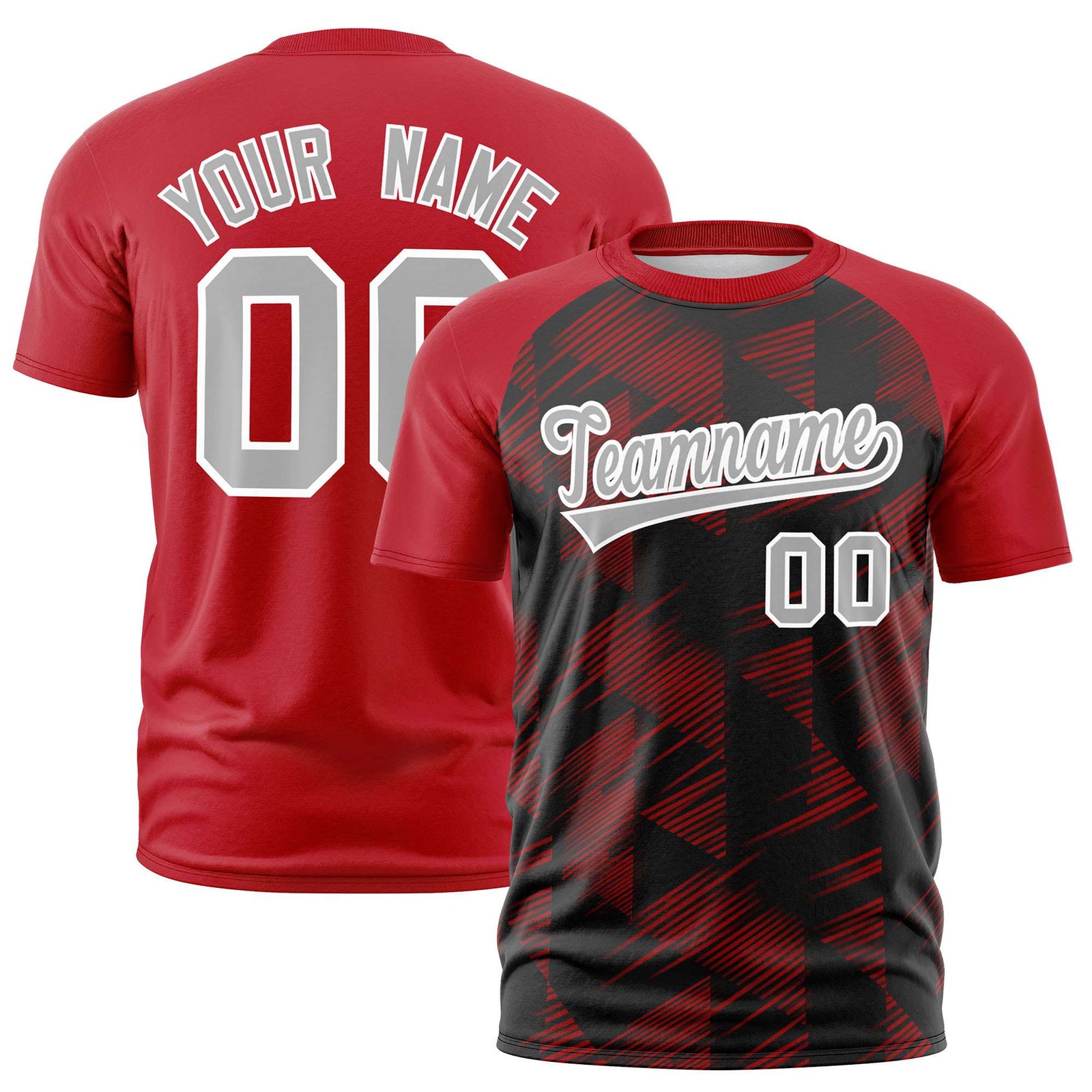 Custom Black Red Crew neck Triangular Shapes Design Performance T-Shirt