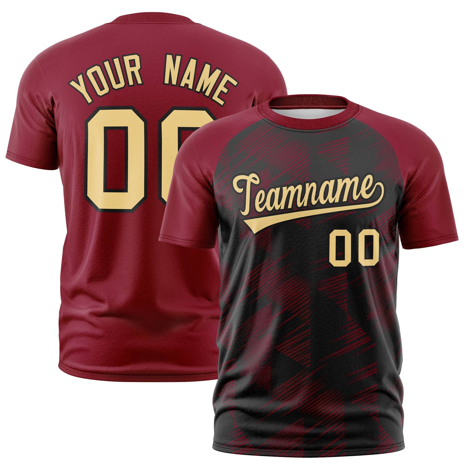 Custom Black Crimson Crew neck Triangular Shapes Design Performance T-Shirt