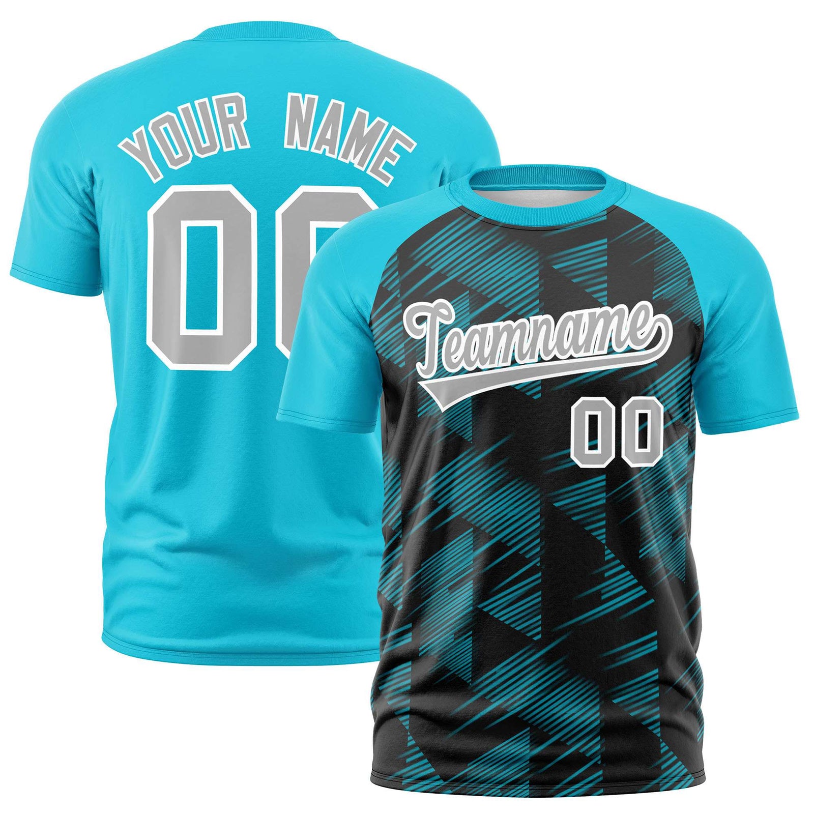 Custom Black Sky Blue Crew neck Triangular Shapes Design Performance T-Shirt