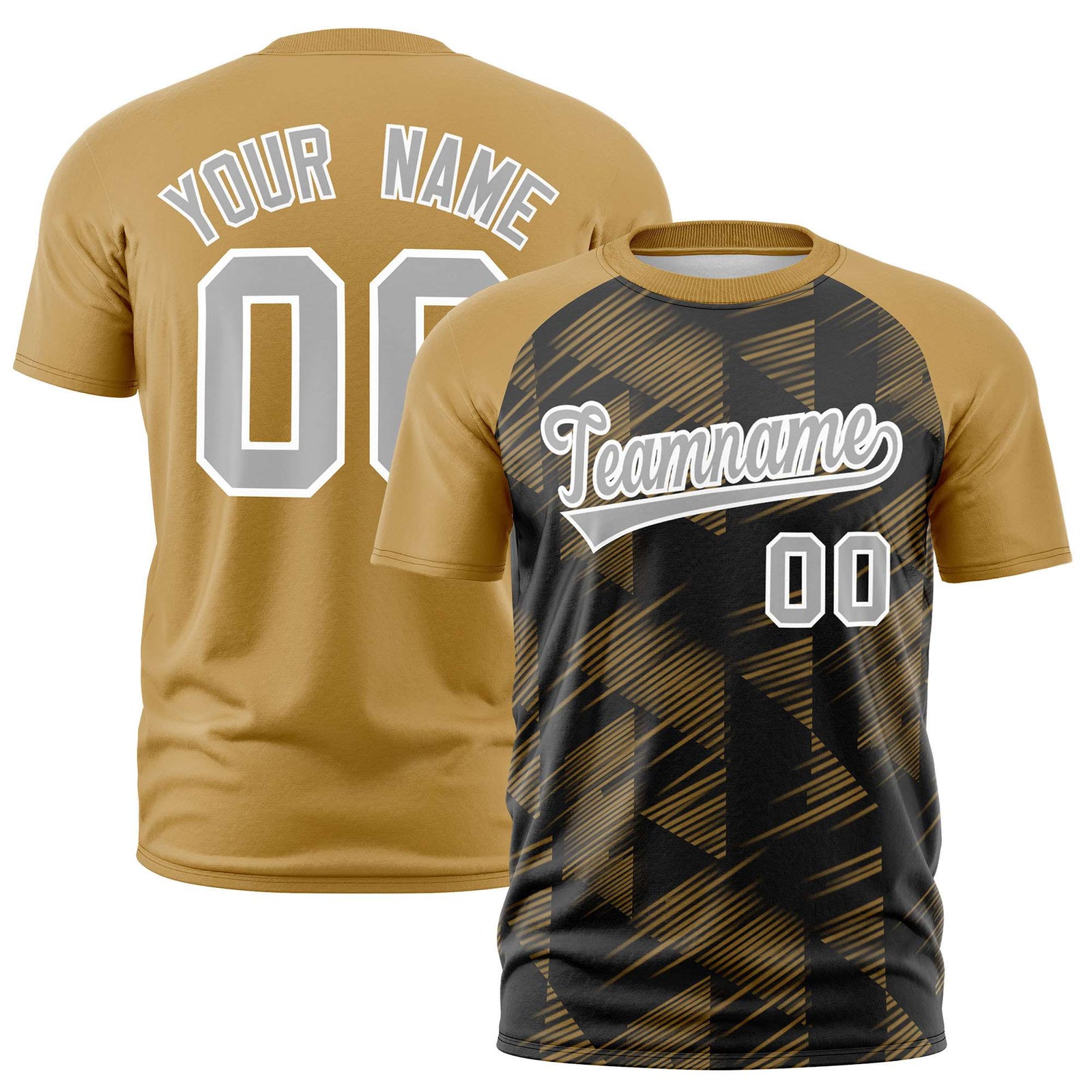 Custom Black Old Gold Crew neck Triangular Shapes Design Performance T-Shirt