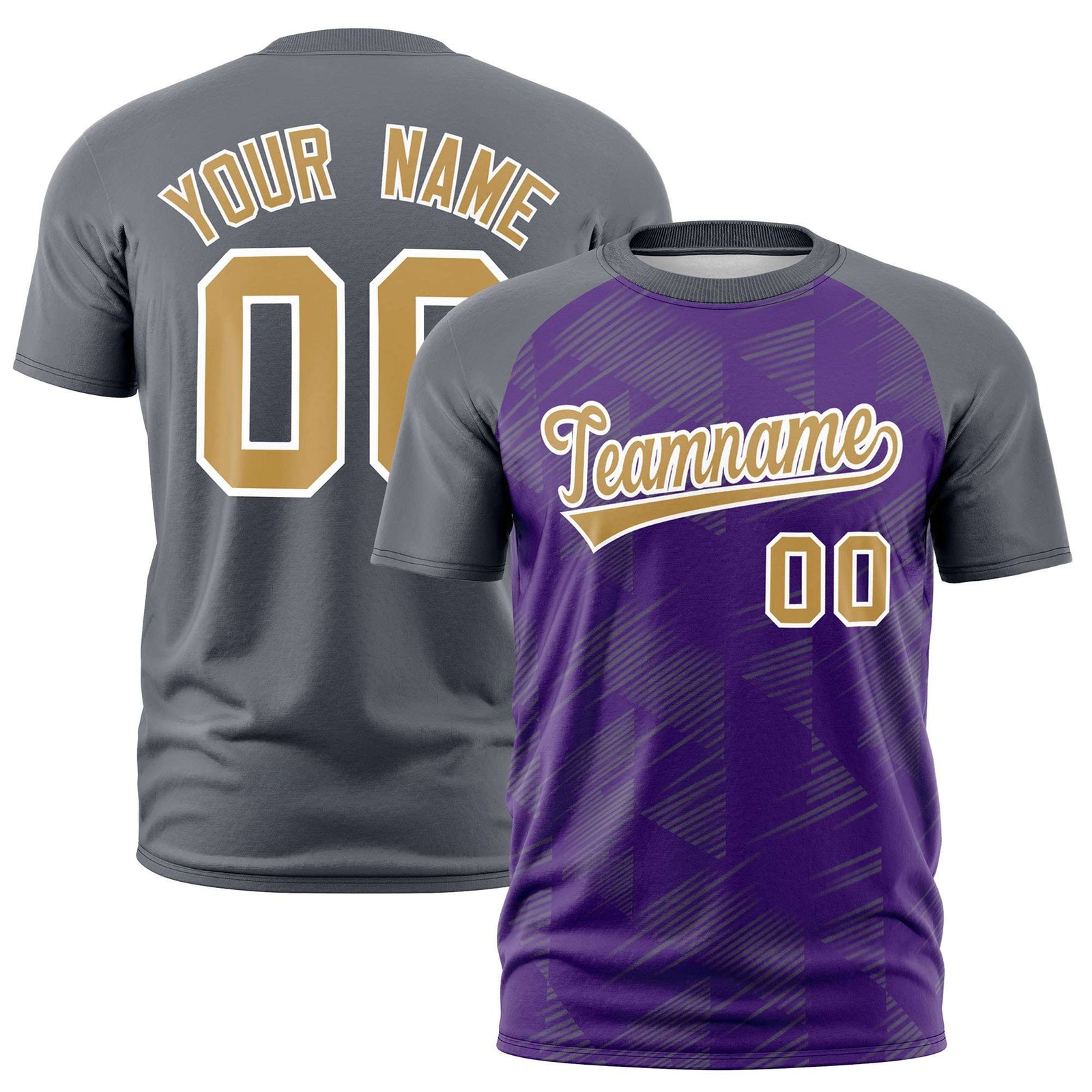 Custom Purple Gray Crew neck Triangular Shapes Design Performance T-Shirt