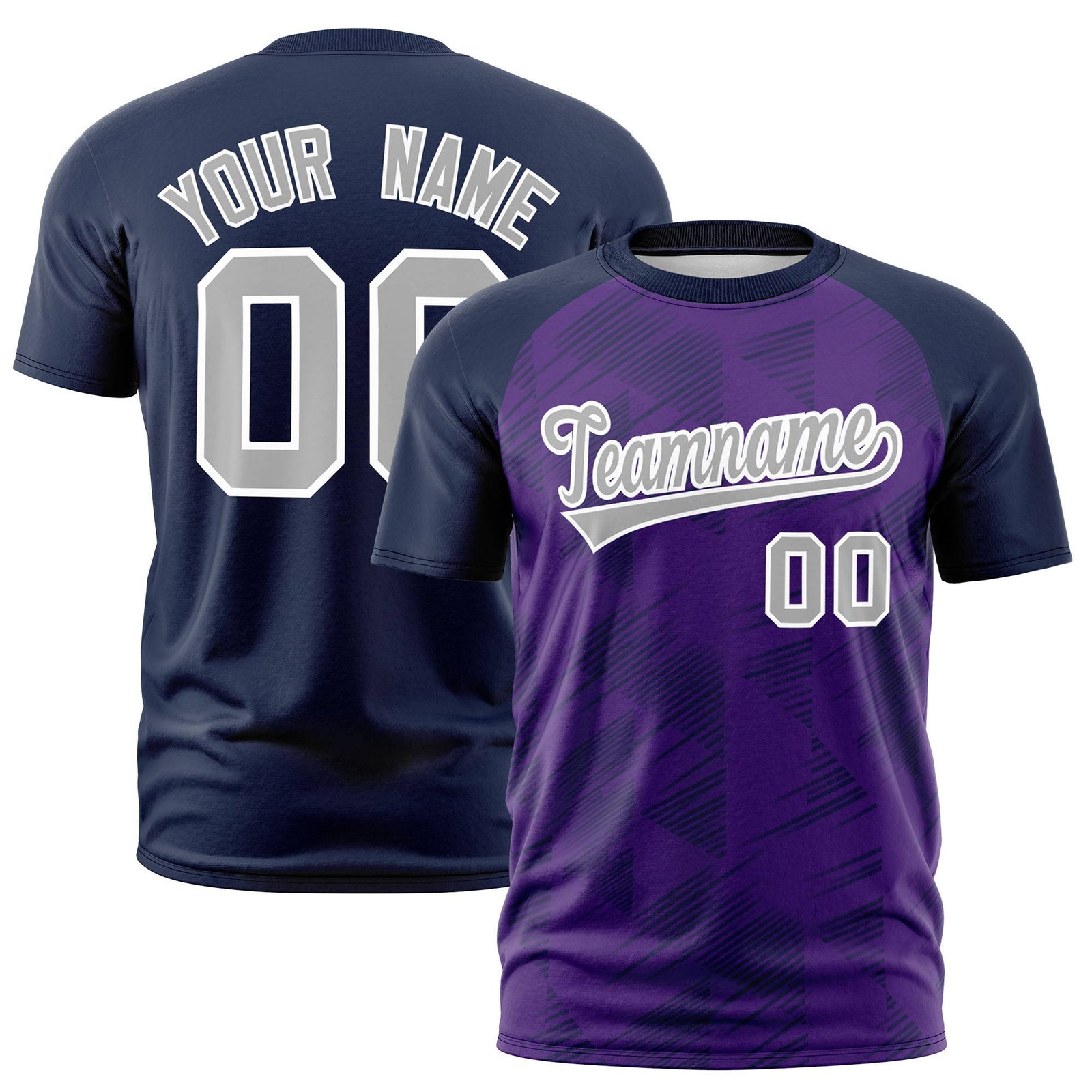 Custom Purple Navy Crew neck Triangular Shapes Design Performance T-Shirt